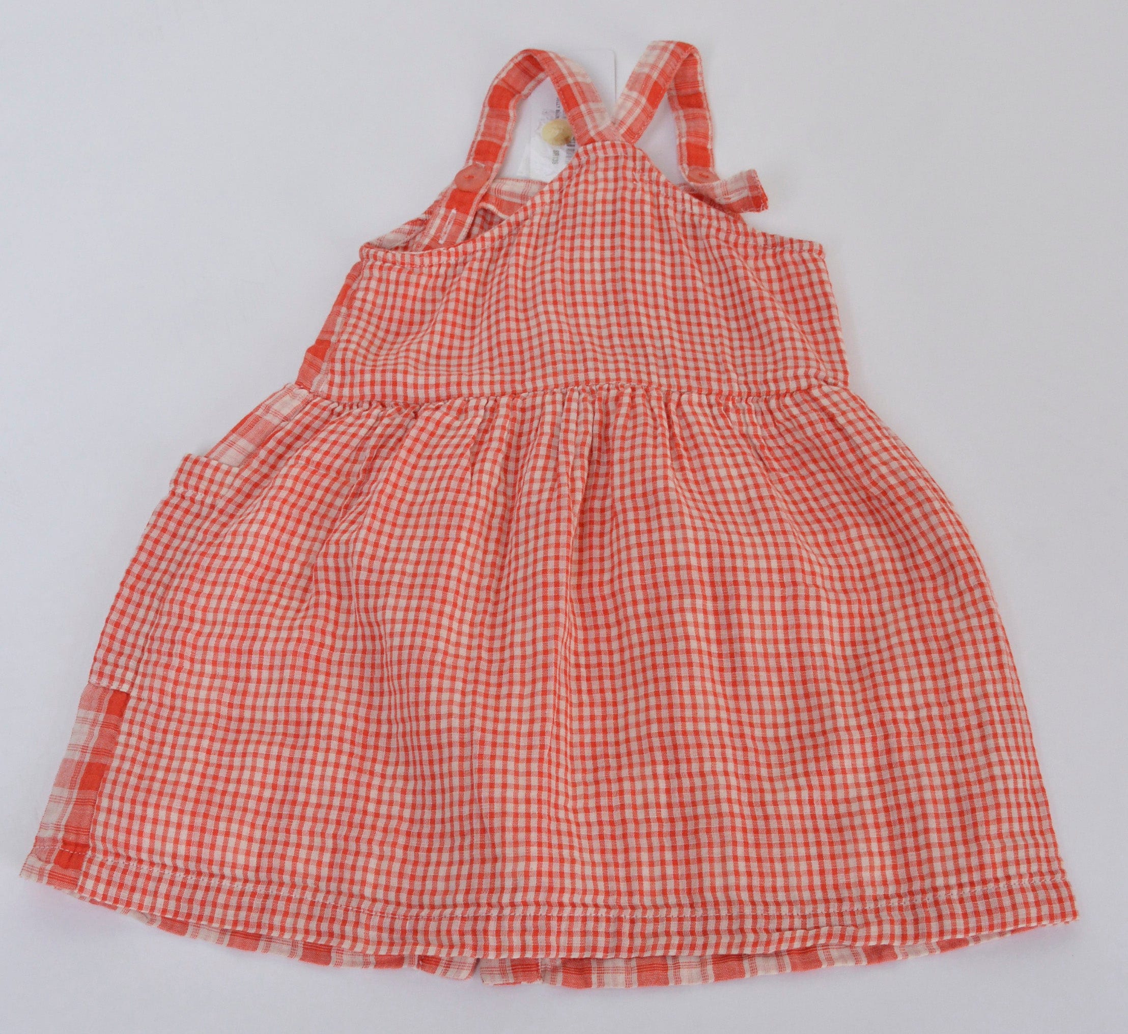 جينجرسنابس فستان كروهات حمالات بأزرار أمامية وجيوب بناتي أحمر