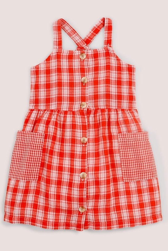 جينجرسنابس فستان كروهات حمالات بأزرار أمامية وجيوب بناتي أحمر