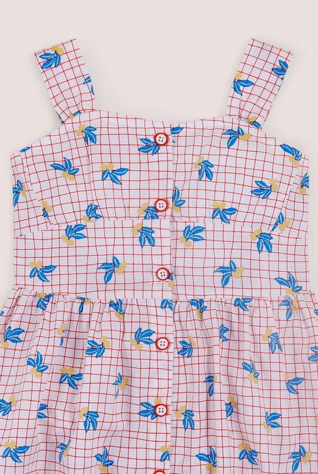 جينجرسنابس فستان مربعات مشجر حمالات أزرار أمامية بناتي متعدد الألوان