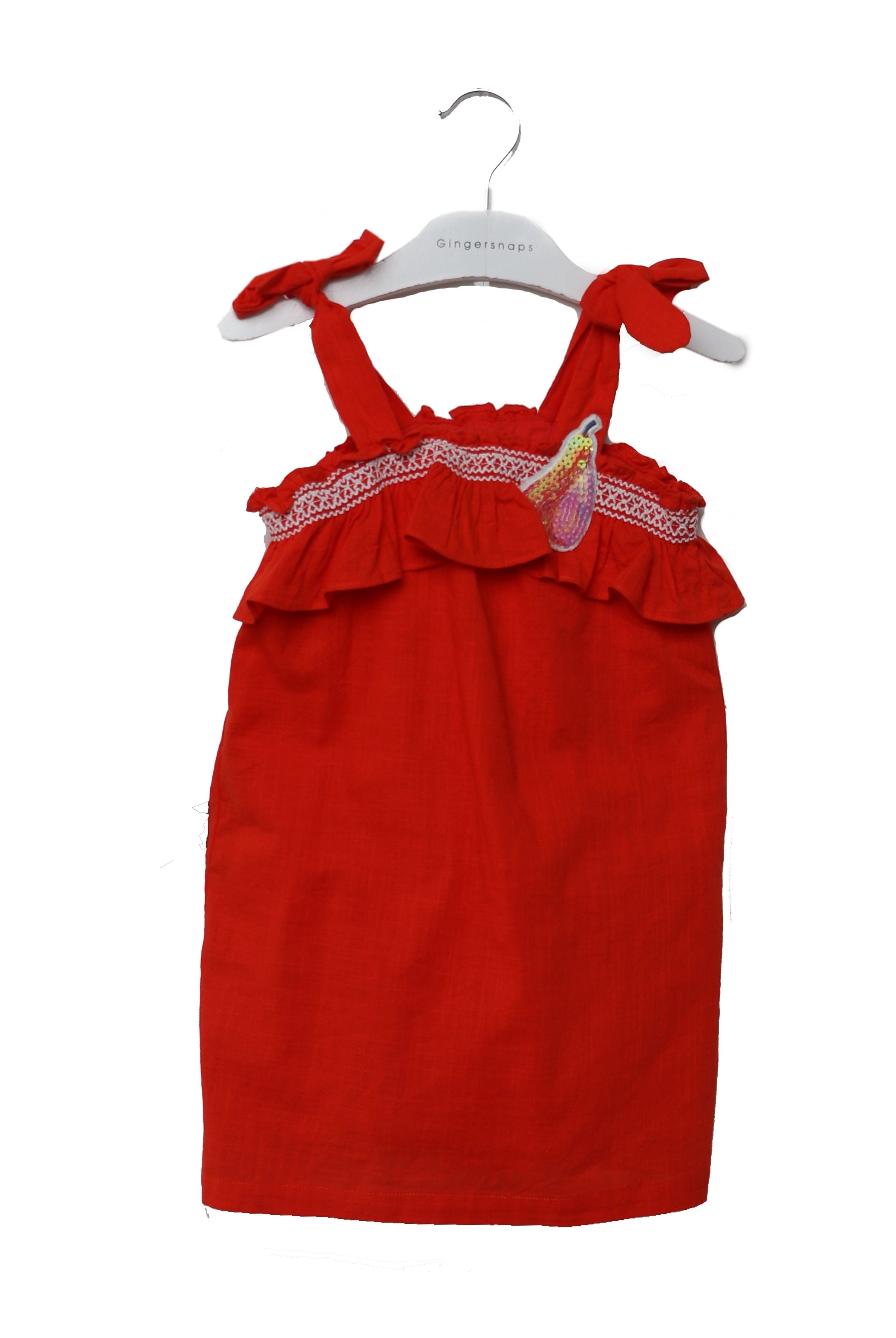 جينجرسنابس فستان بناتي مطرز مربعات احمر كريزي