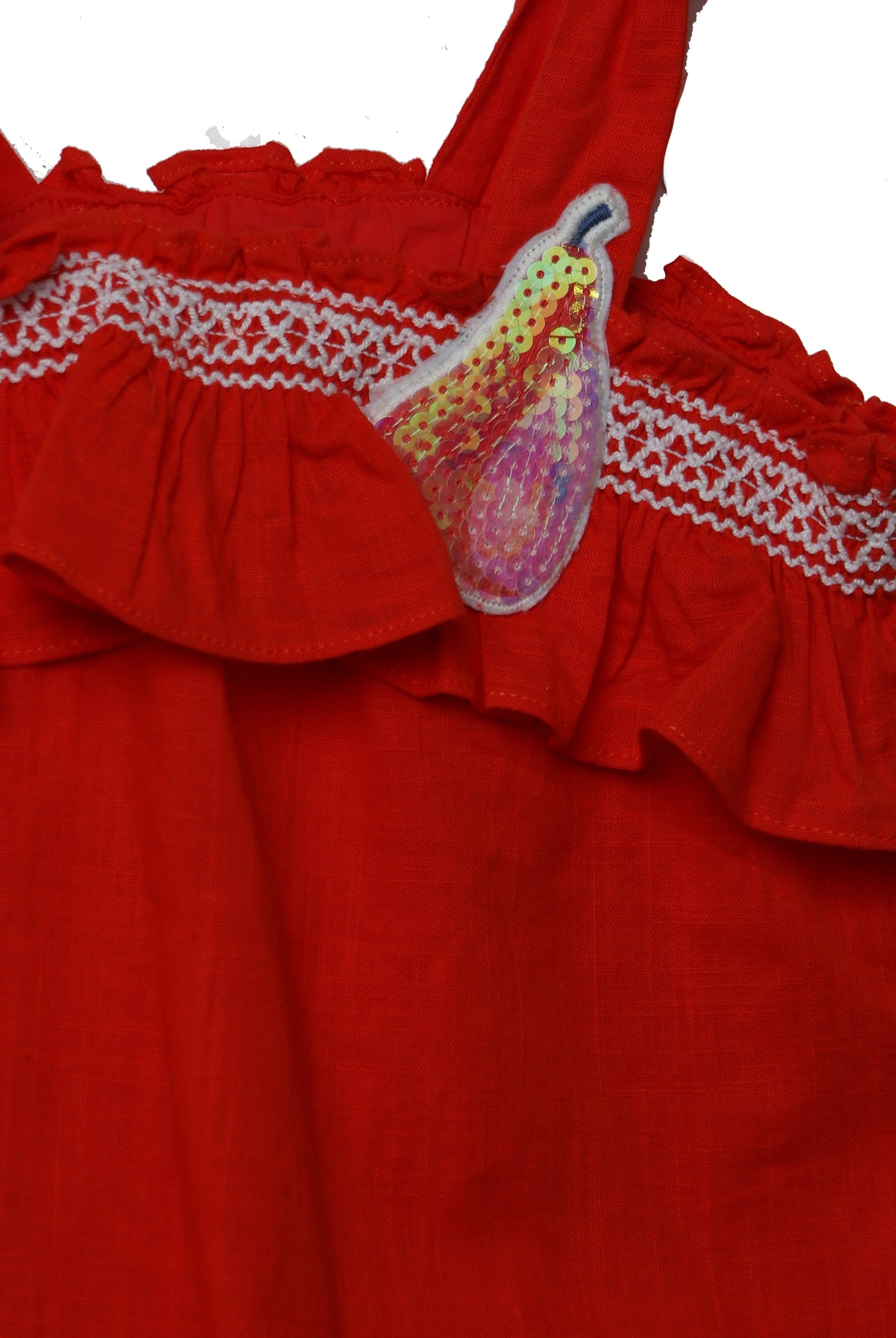 جينجرسنابس فستان بناتي مطرز مربعات احمر كريزي