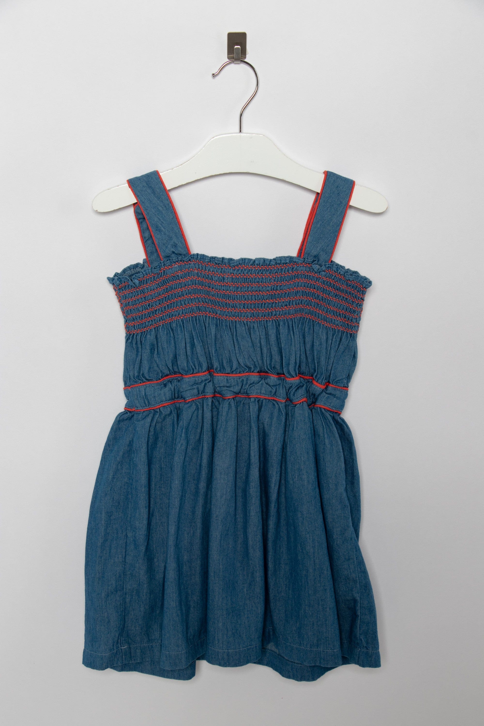 جينجرسنابس فستان جينز مخصر مطرز من أعلى حمالات بناتي أزرق/سط