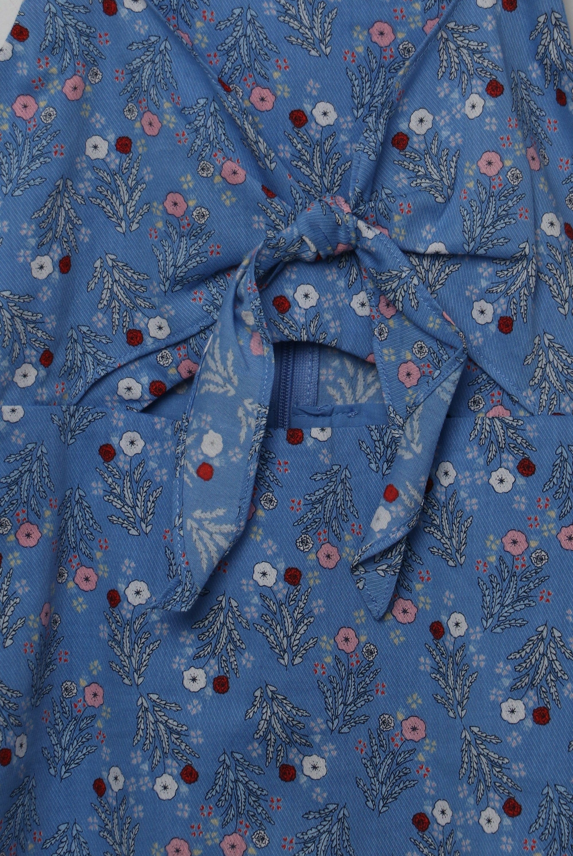 جينجرسنابس فستان مطرز بفيونكة حمالات مكشكشة بناتي أزرق/متعدد الألوان