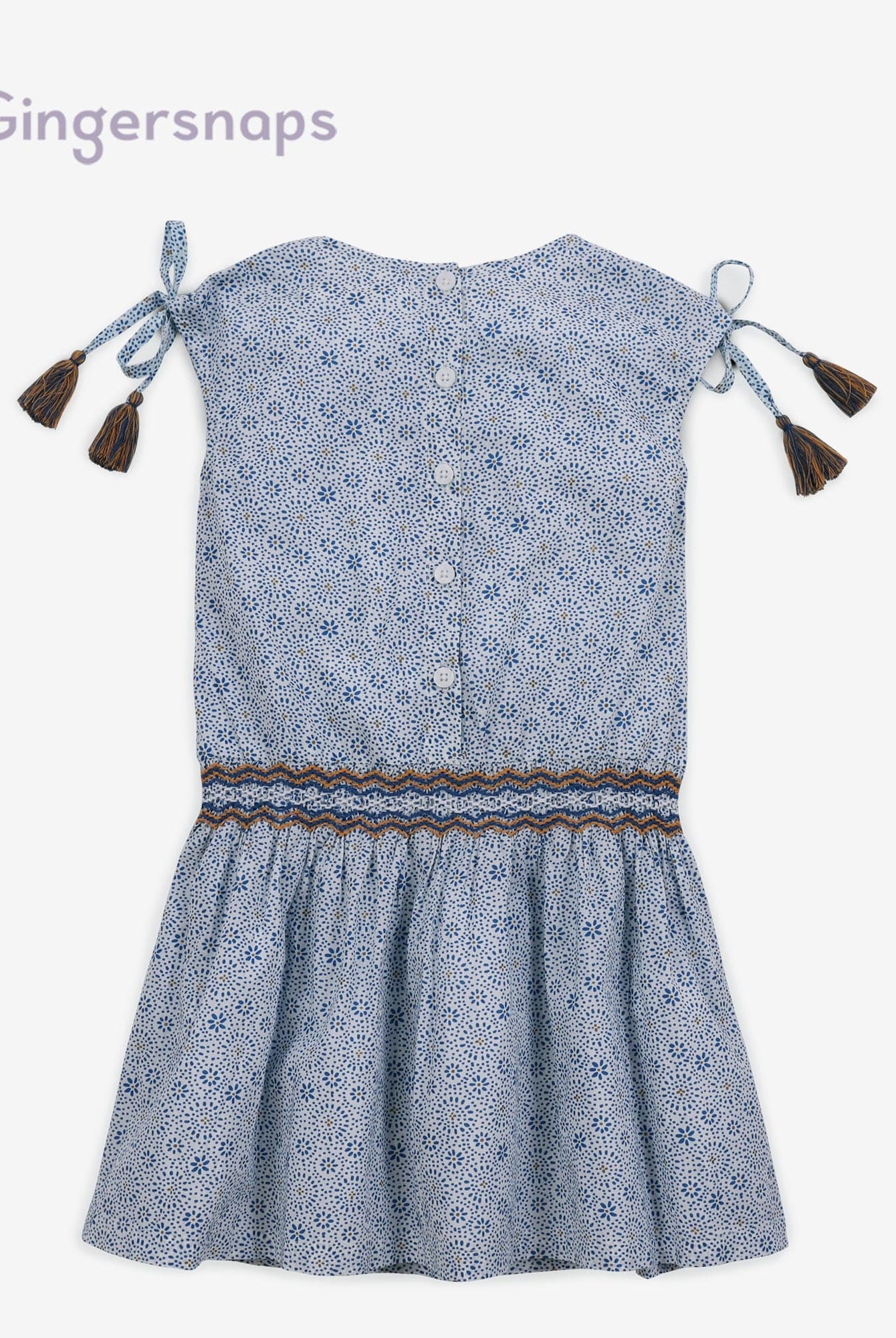 جينجرسنابس فستان بناتي منقوش مخصر مطاطي أزرق