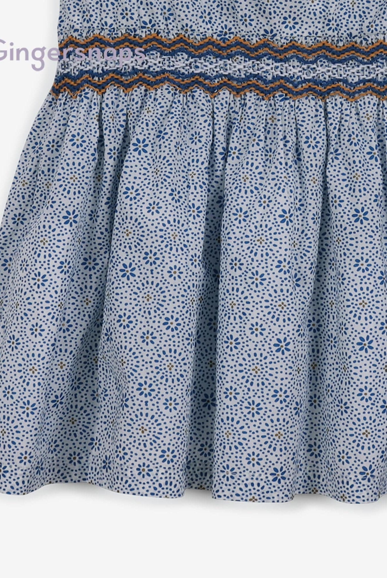 جينجرسنابس فستان بناتي منقوش مخصر مطاطي أزرق