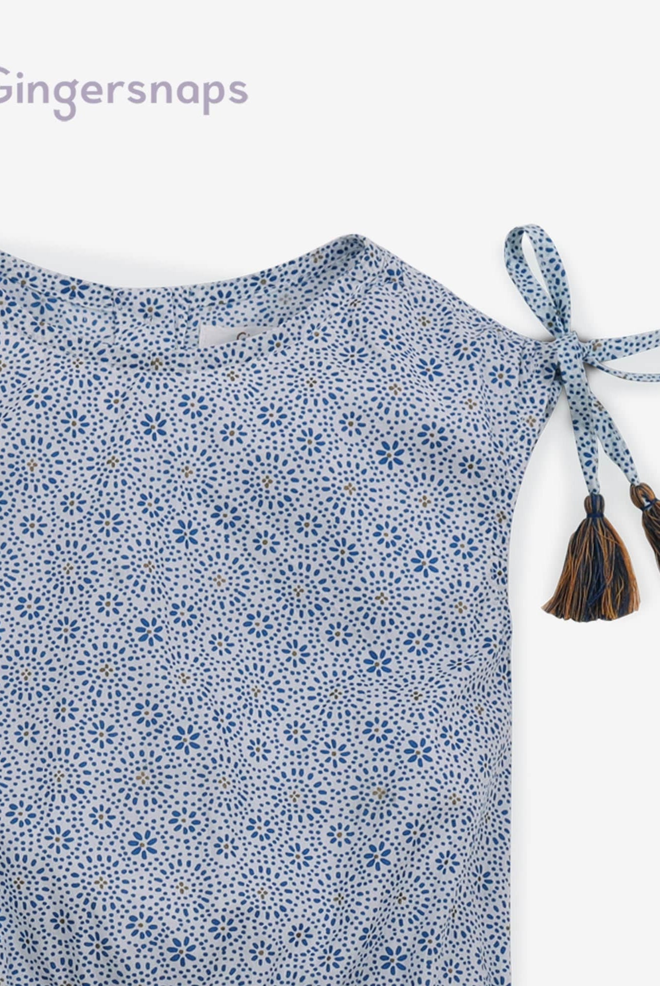 جينجرسنابس فستان بناتي منقوش مخصر مطاطي أزرق