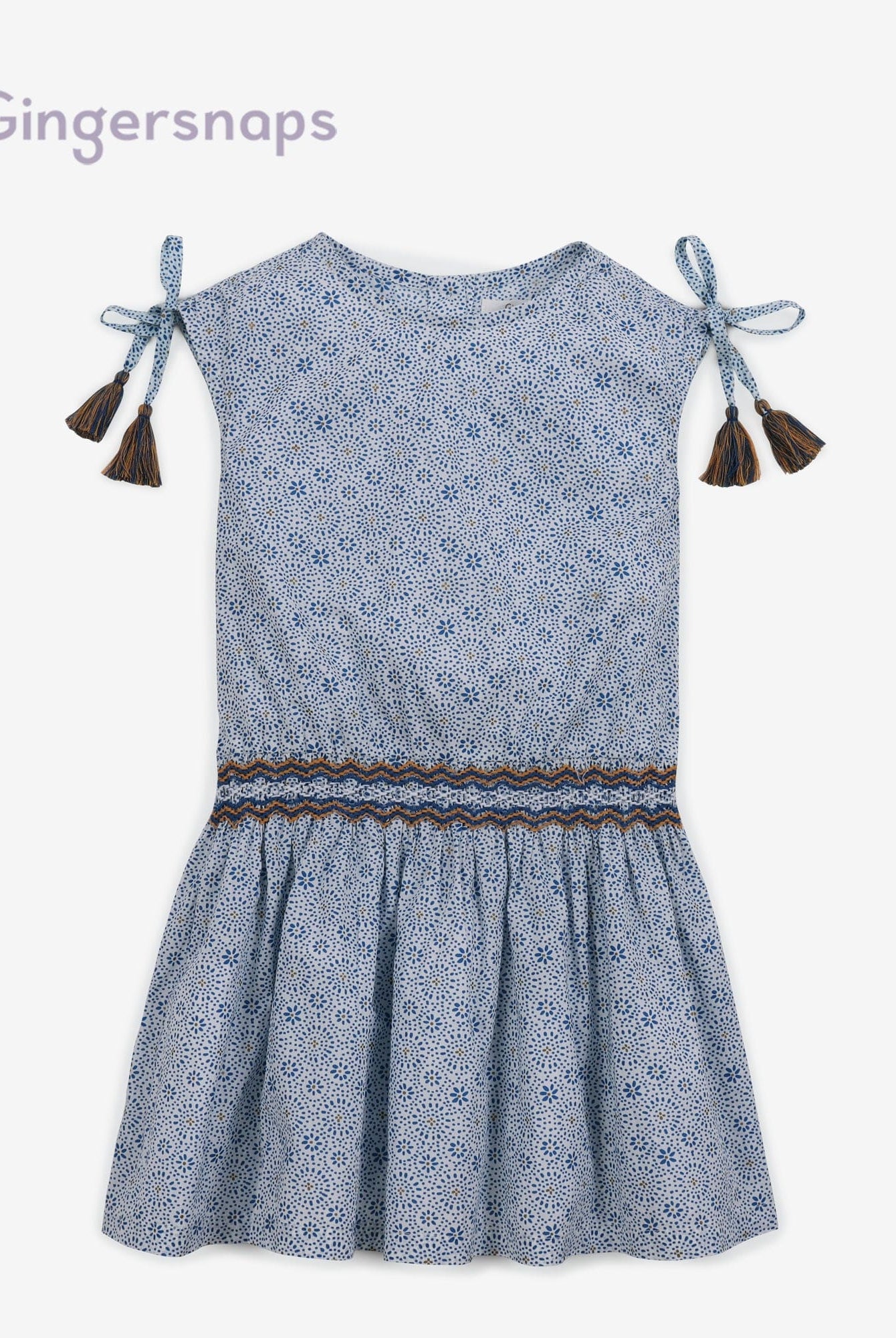 جينجرسنابس فستان بناتي منقوش مخصر مطاطي أزرق