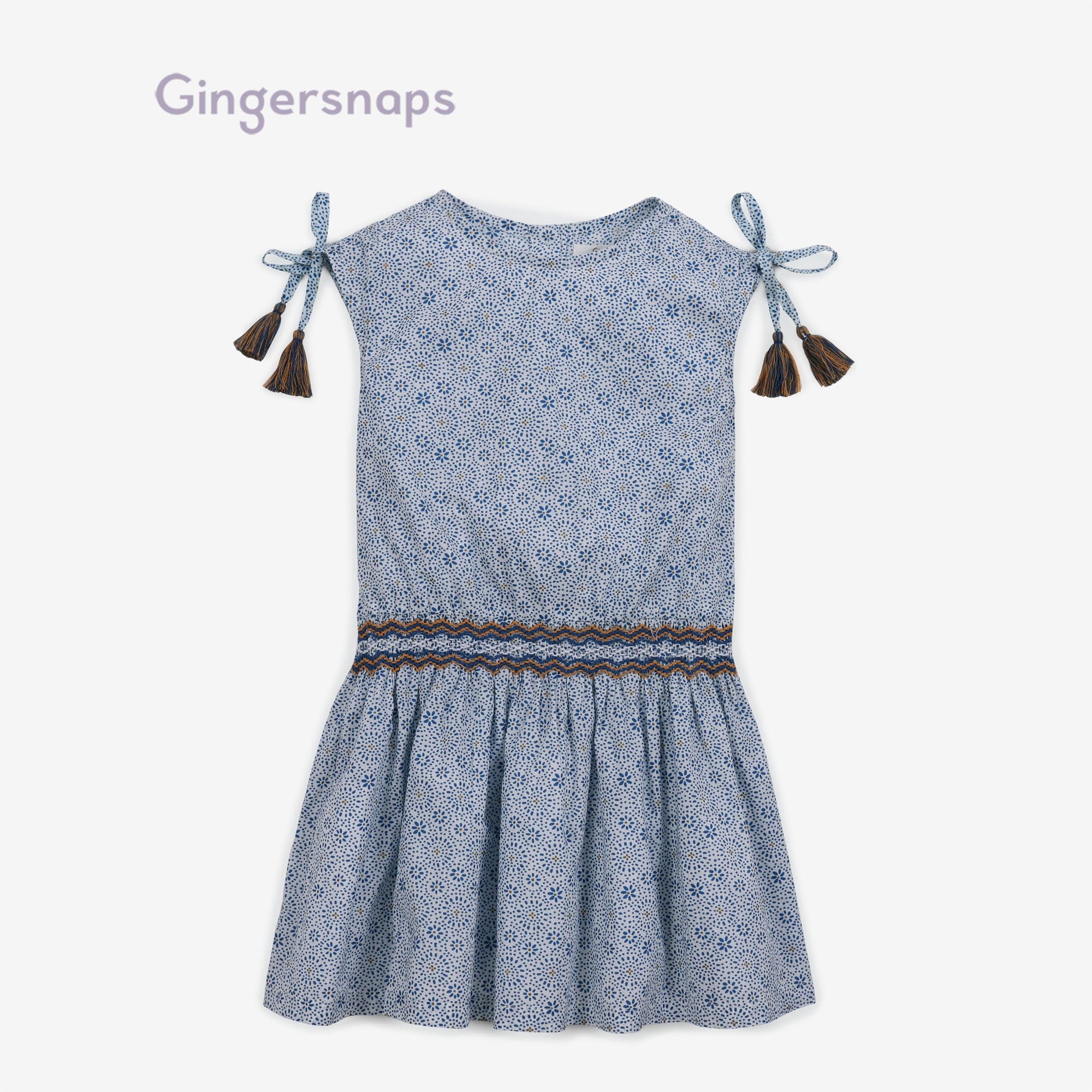 جينجرسنابس فستان بناتي منقوش مخصر مطاطي أزرق