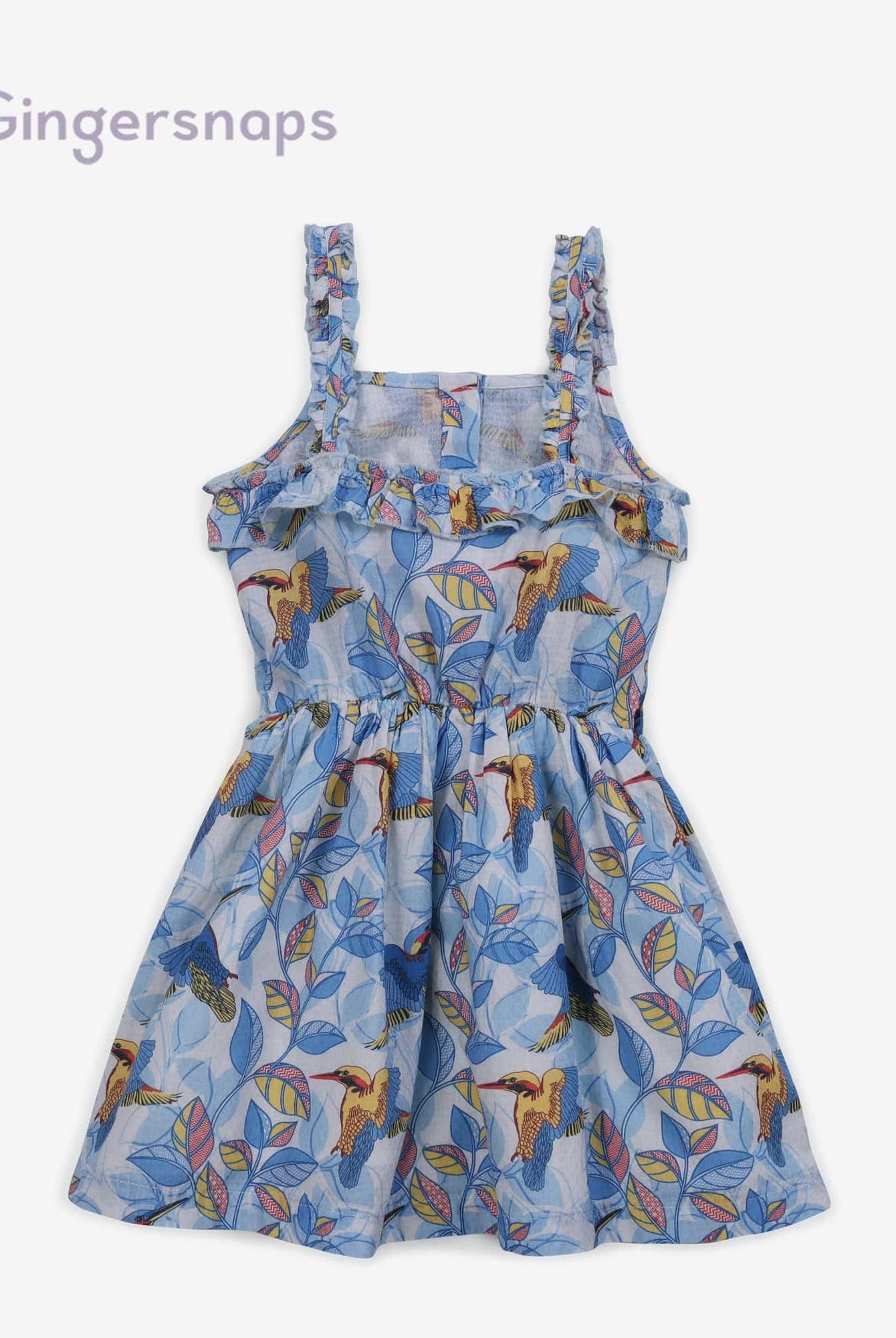 جينجرسنابس فستان مشجر حمالات مخصر بفيونكة على الخصر بناتي أزرق