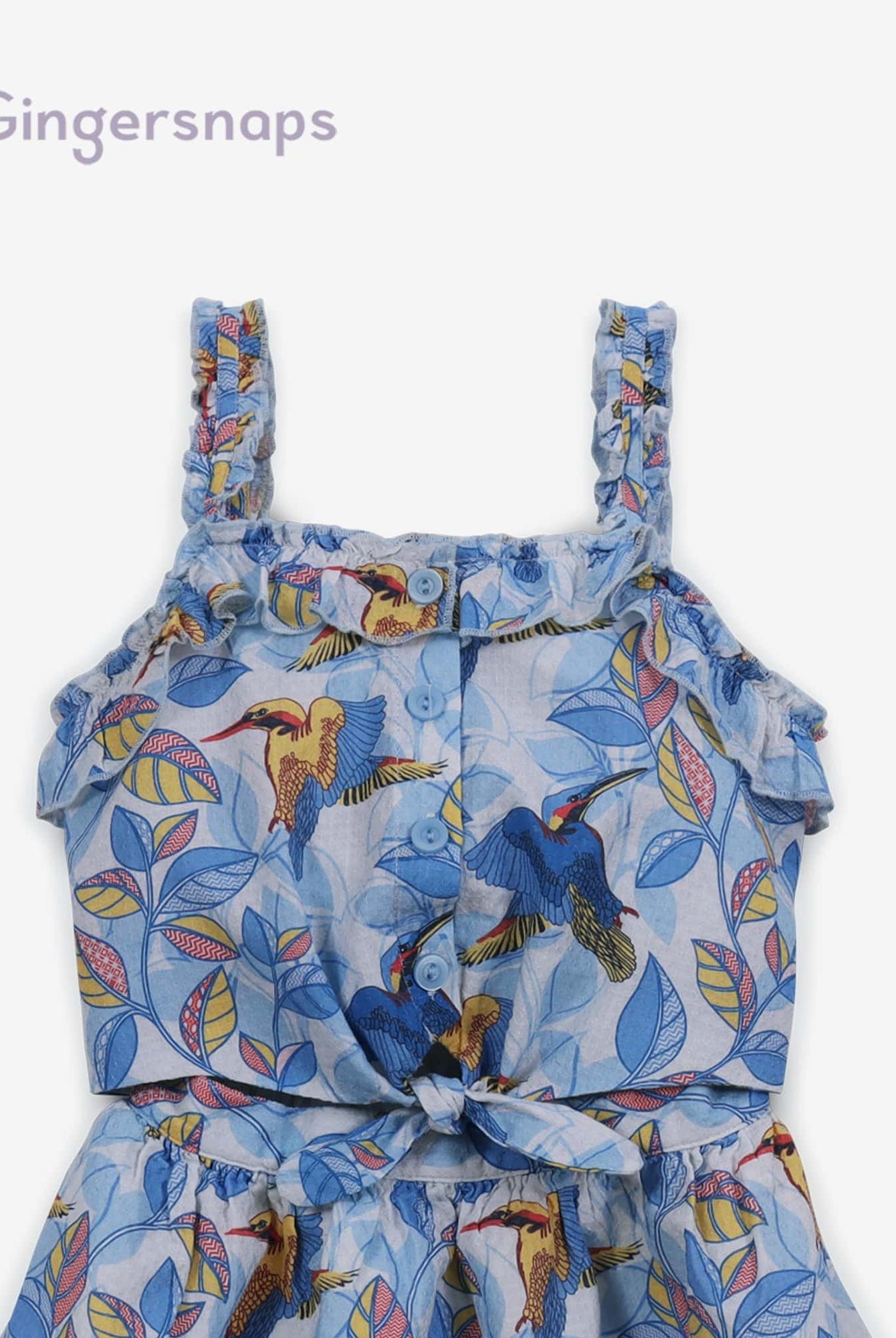 جينجرسنابس فستان مشجر حمالات مخصر بفيونكة على الخصر بناتي أزرق