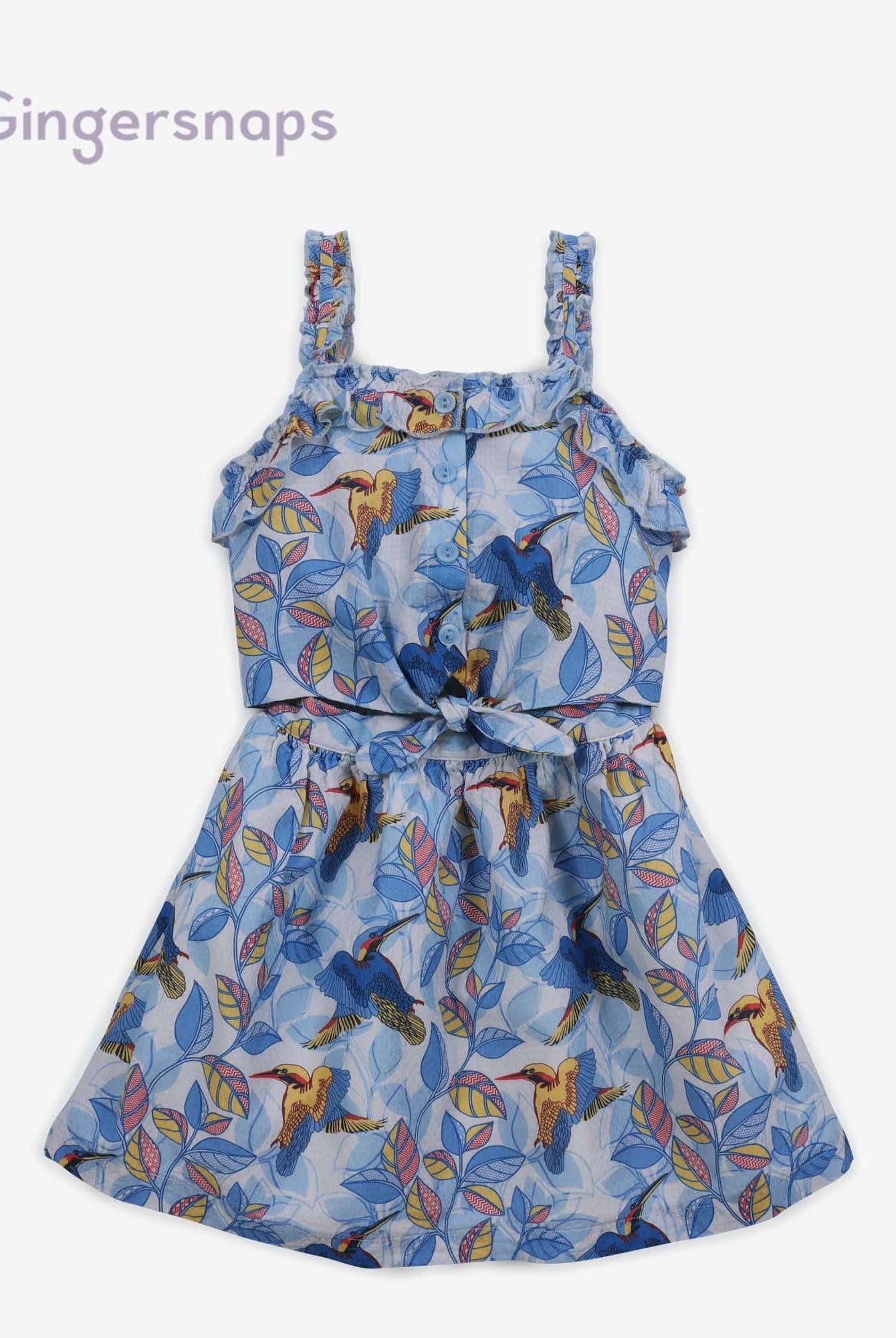 جينجرسنابس فستان مشجر حمالات مخصر بفيونكة على الخصر بناتي أزرق