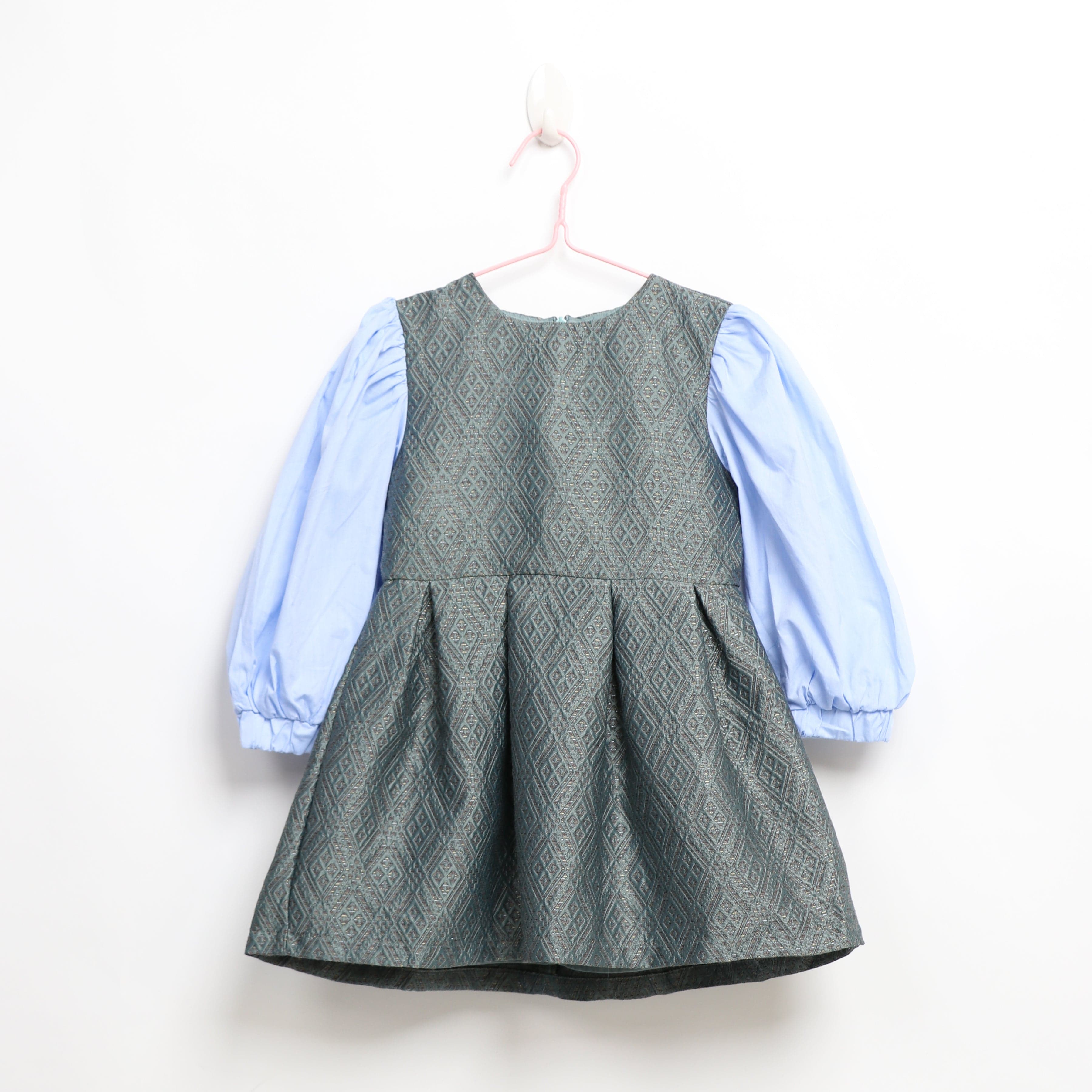 جينجرسنابس فستان بناتي منقوش كم طويل ازرق شاحب