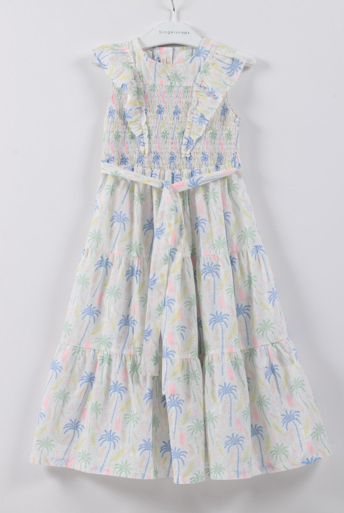 جينجرسنابس فستان بناتي مشجر برباط على الخصر كت مكشكش متعدد الألوان