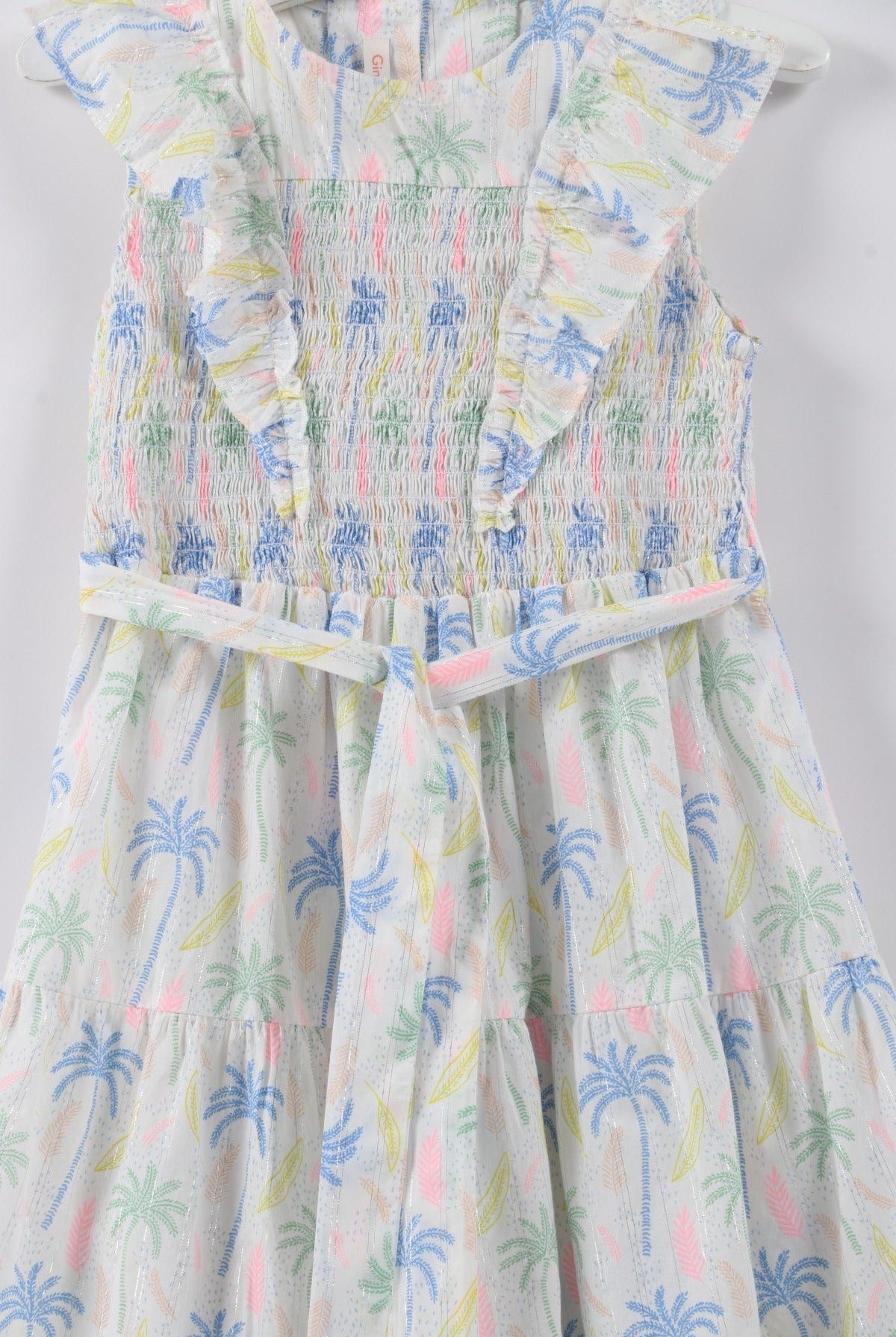 جينجرسنابس فستان بناتي مشجر برباط على الخصر كت مكشكش متعدد الألوان