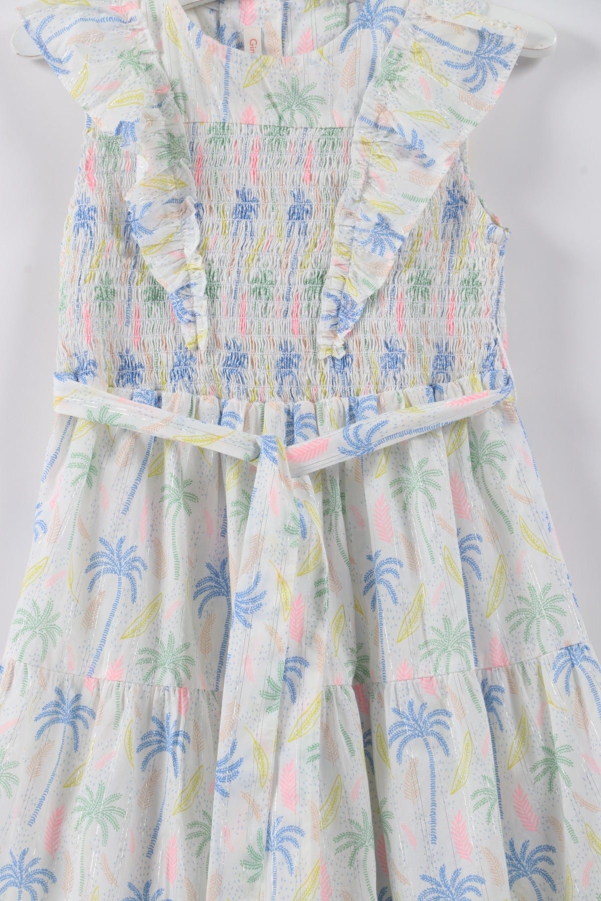 جينجرسنابس فستان بناتي مشجر برباط على الخصر كت مكشكش متعدد الألوان