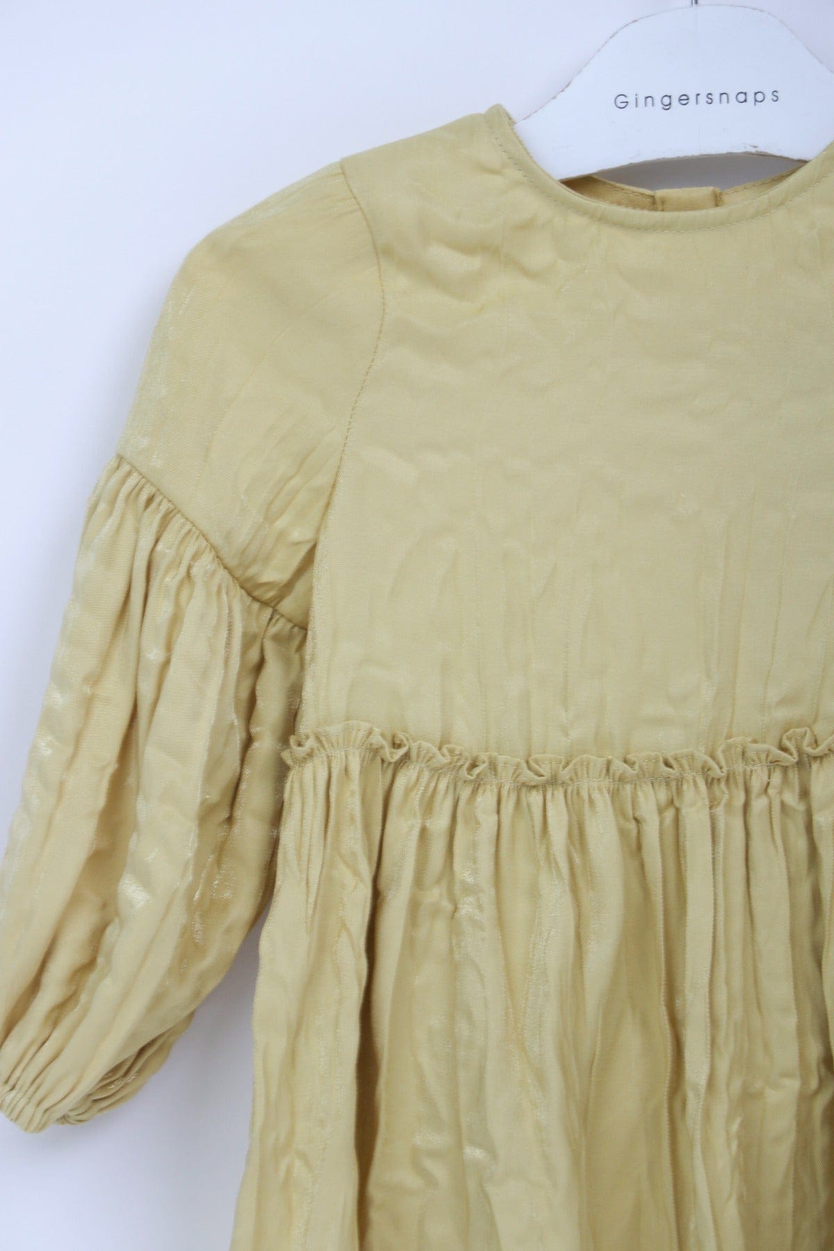 جينجرسنابس فستان واسع مكشكش من أسفل كم طويل بف بناتي أصفر