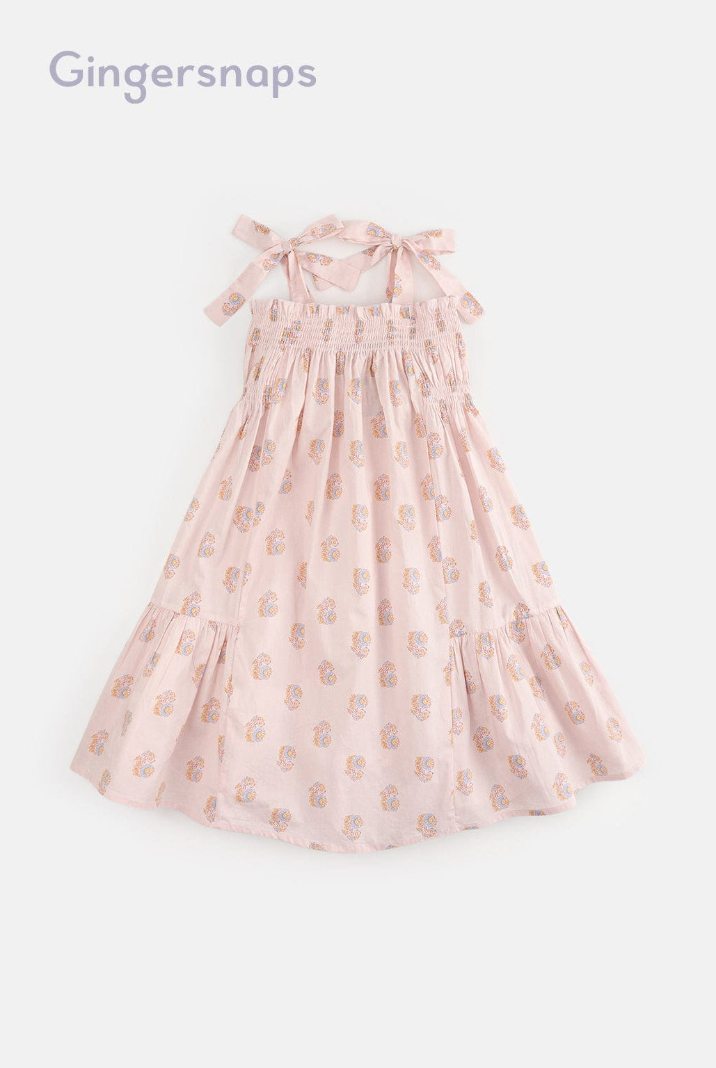 جينجرسنابس فستان صيفي منقوش حمالات بفيونكة منفوش من أسفل بناتي متعدد الألوان