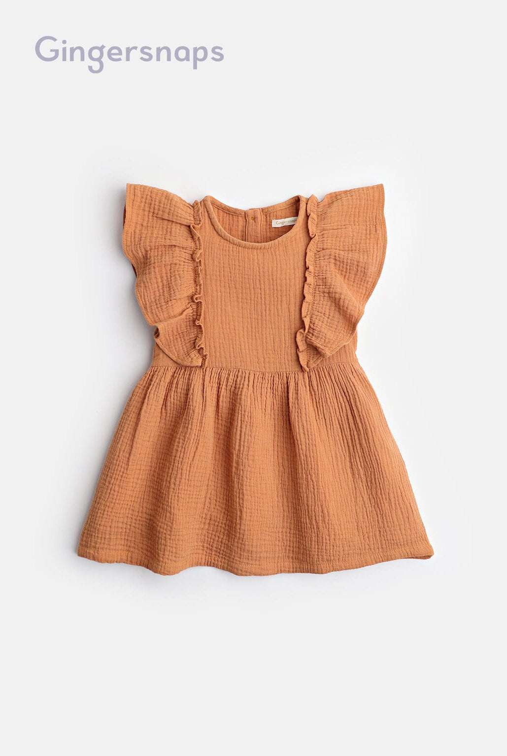 جينجرسنابس فستان سادة كرانيش على الكتف منفوش بناتي أصفر بني