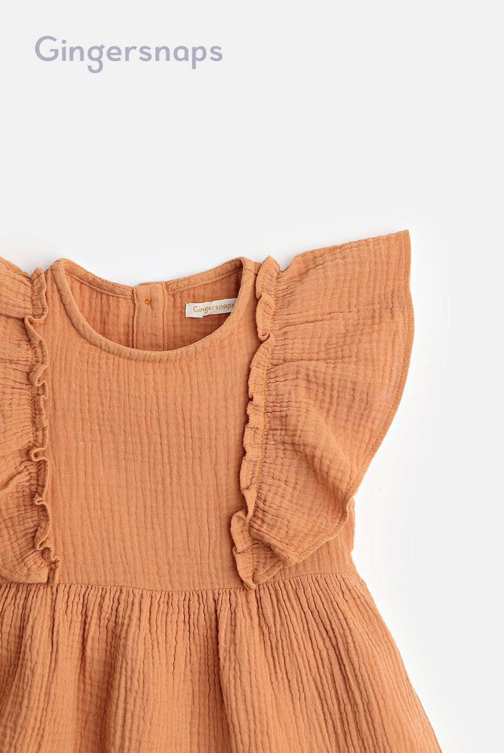 جينجرسنابس فستان سادة كرانيش على الكتف منفوش بناتي أصفر بني