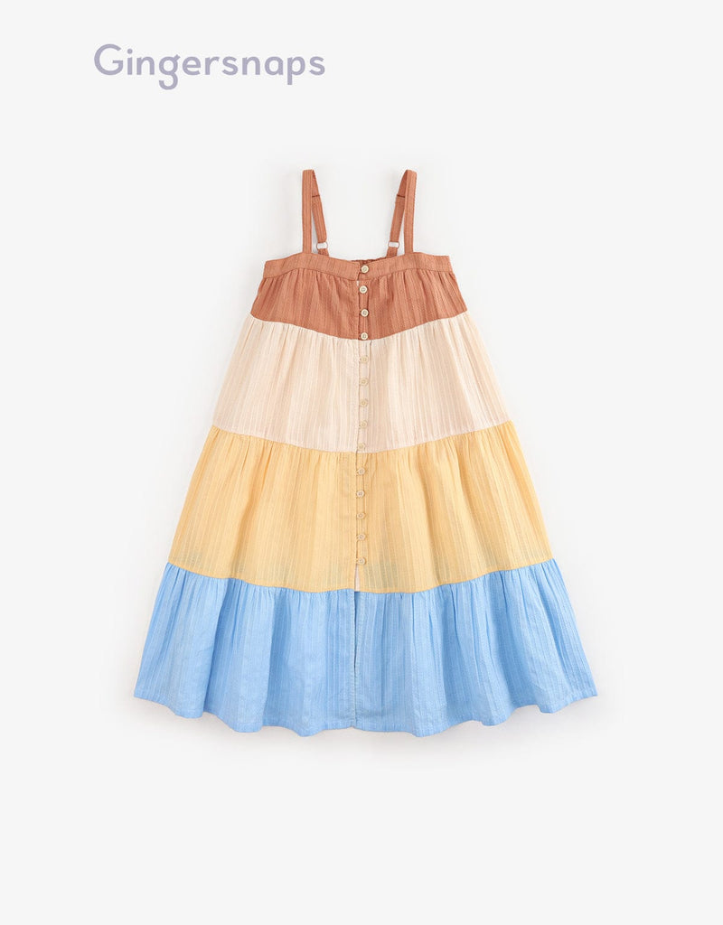 جينجرسنابس فستان ألوان أزرار أمامية حمالات واسع أطفال بناتي متعدد الألوان