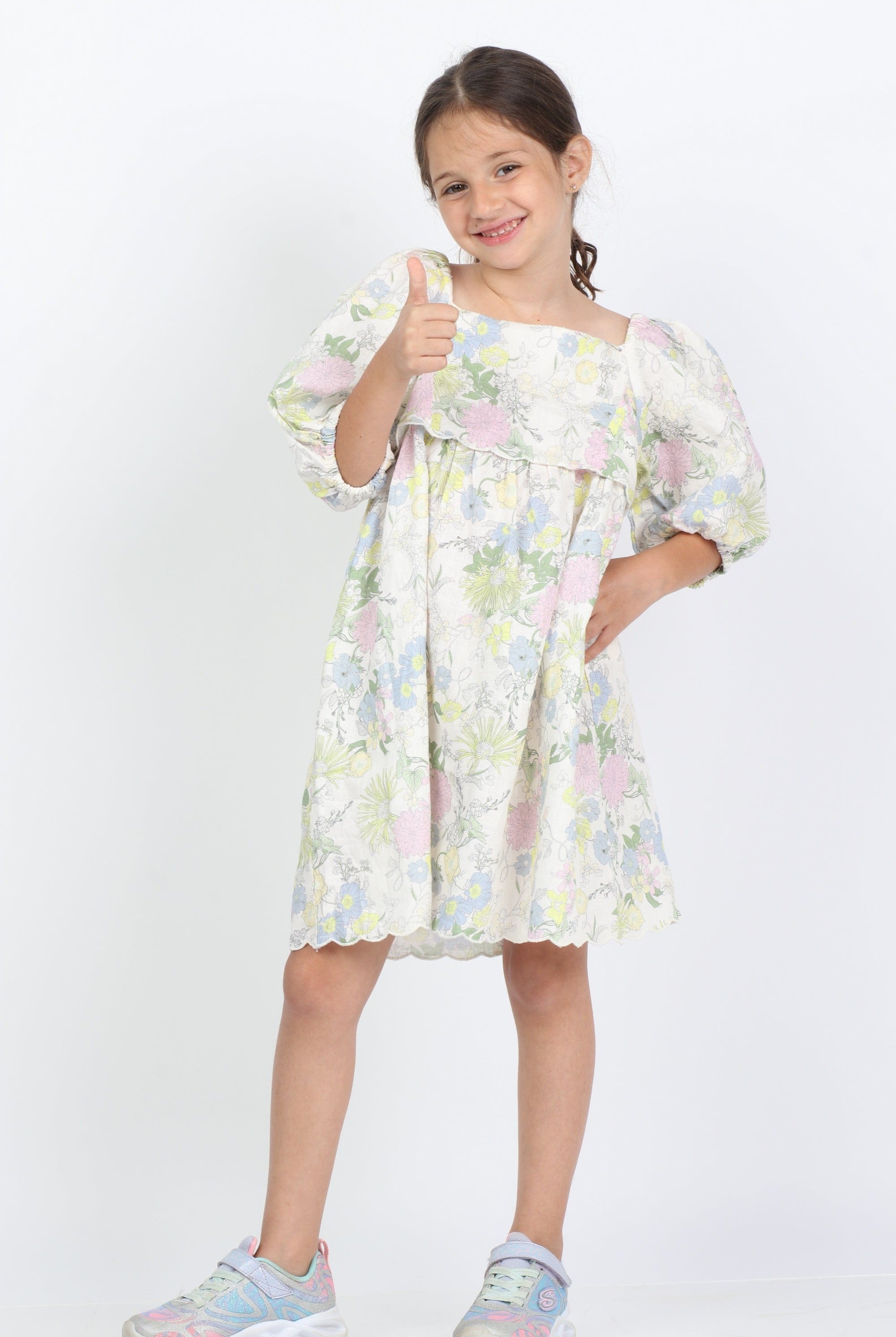 جينجرسنابس فستان بناتي منقوش بنقشة ورود متعدد الألوان