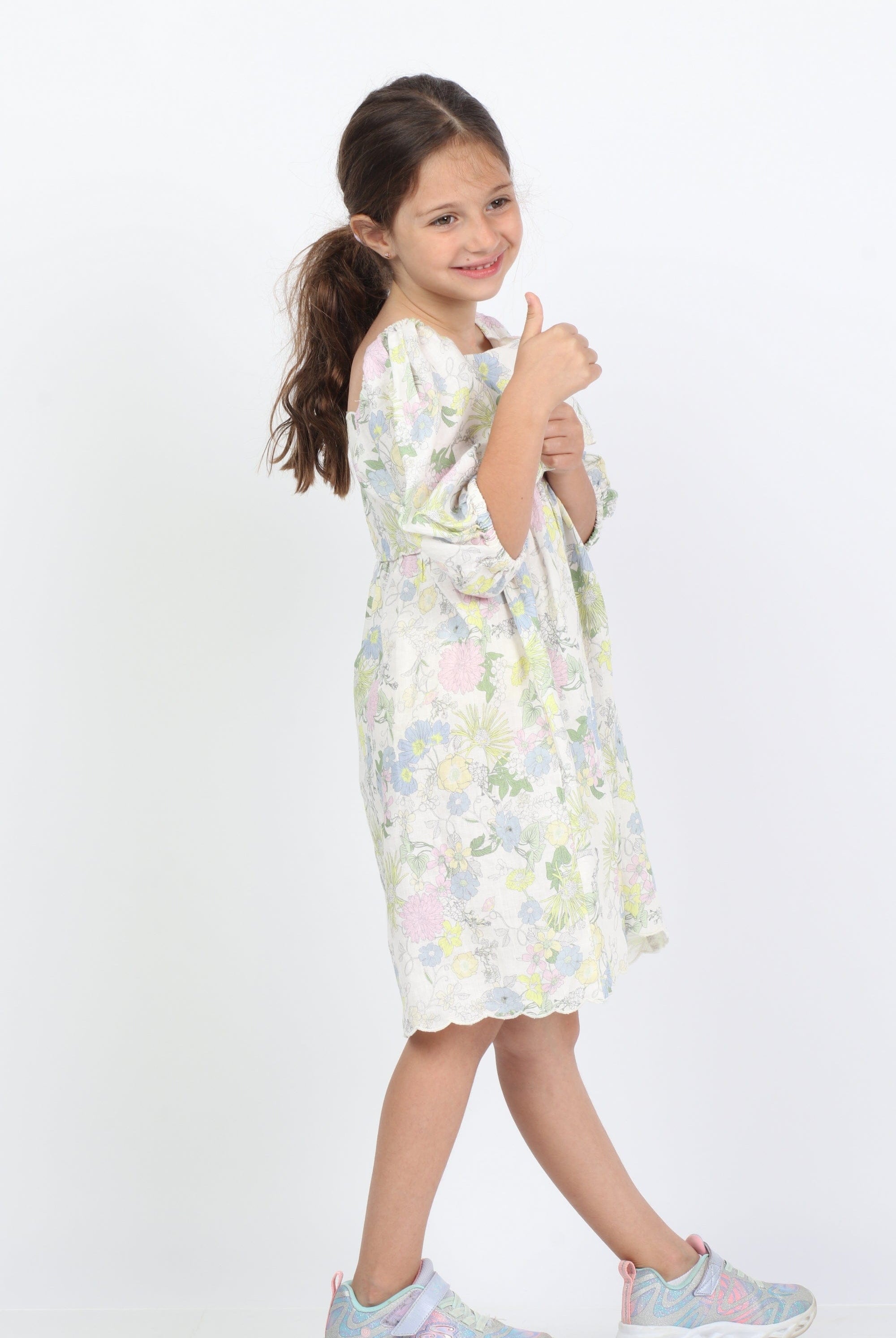 جينجرسنابس فستان بناتي منقوش بنقشة ورود متعدد الألوان