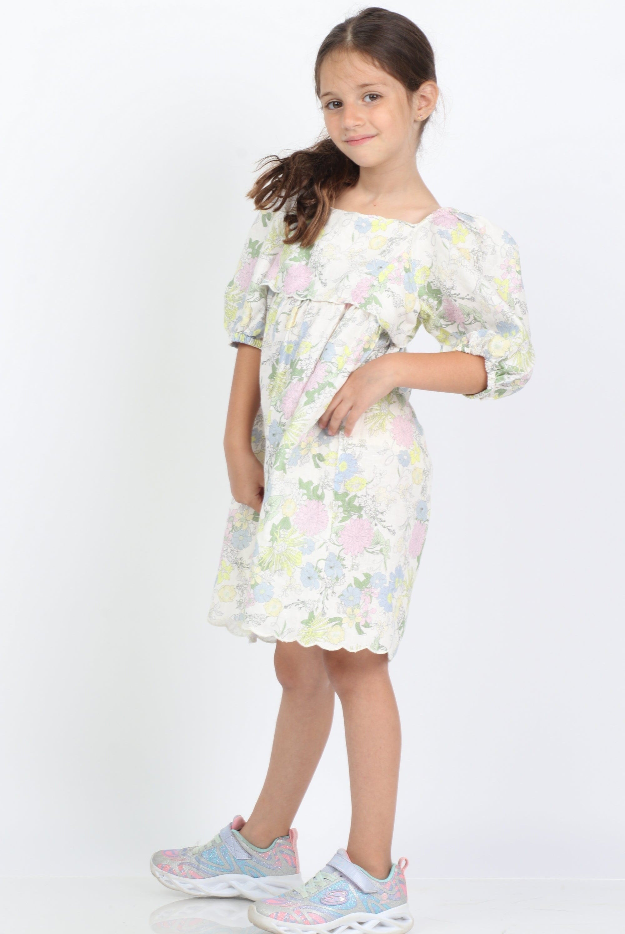 جينجرسنابس فستان بناتي منقوش بنقشة ورود متعدد الألوان