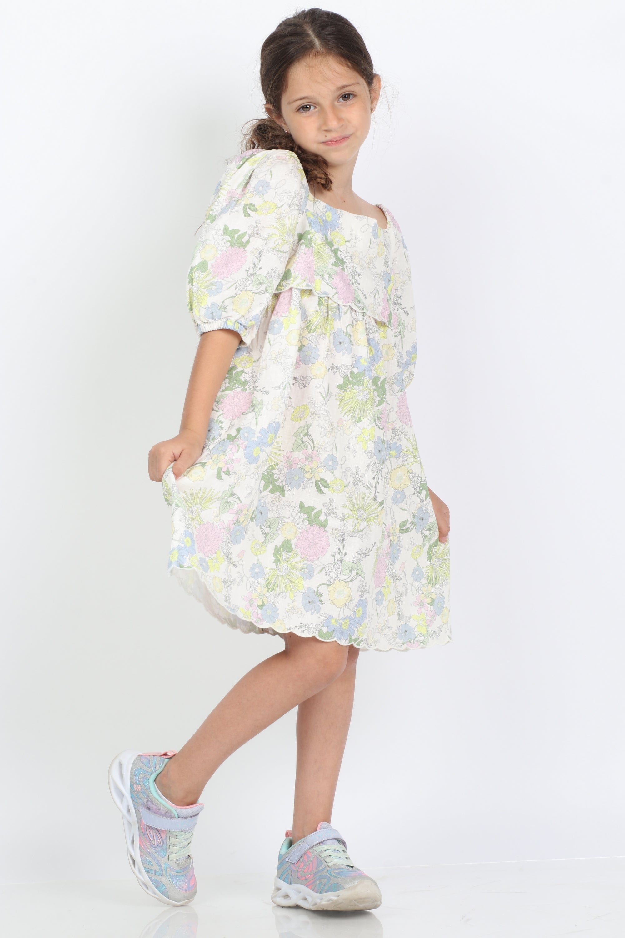 جينجرسنابس فستان بناتي منقوش بنقشة ورود متعدد الألوان