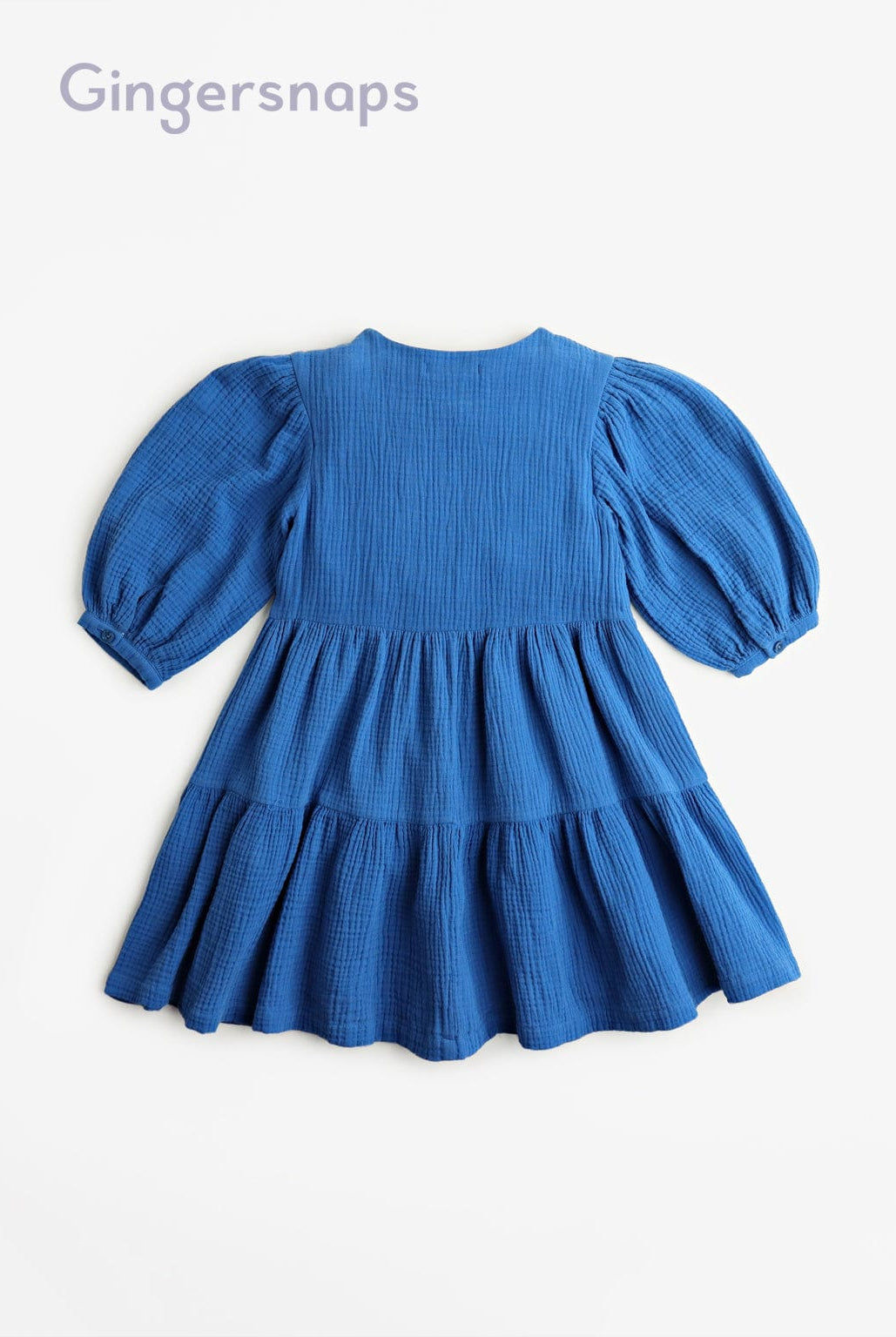 جينجرسنابس فستان بناتي نص كم بأزرار أمامية أزرق