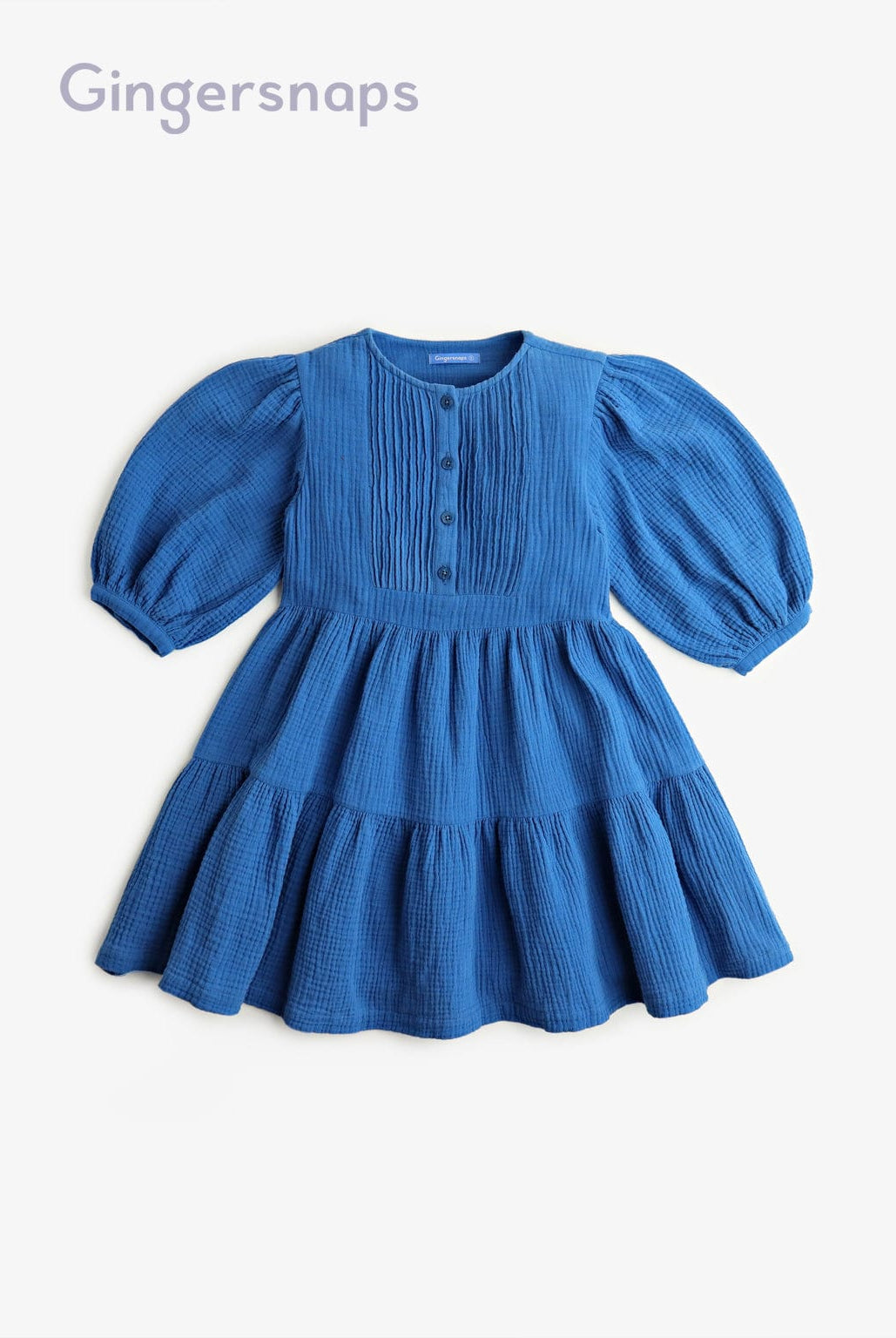 جينجرسنابس فستان بناتي نص كم بأزرار أمامية أزرق