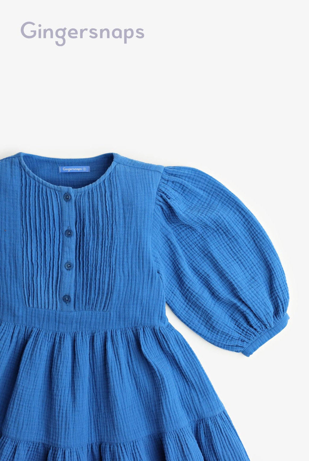 جينجرسنابس فستان بناتي نص كم بأزرار أمامية أزرق