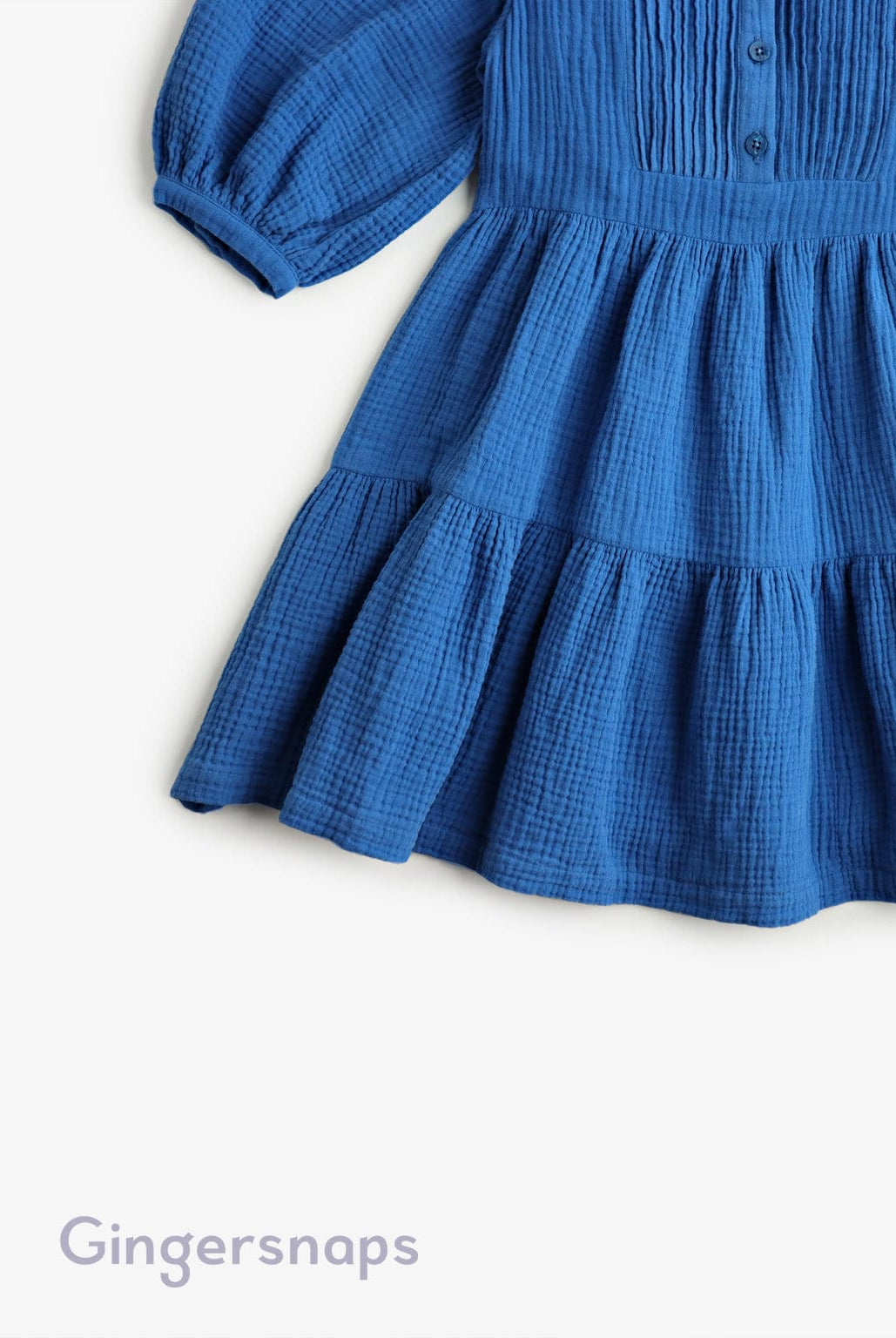 جينجرسنابس فستان بناتي نص كم بأزرار أمامية أزرق
