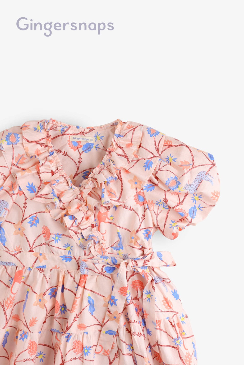 جينجرسنابس فستان أطفال بناتي مشجر مخصر كم قصير فتحة سبعة متعدد الألوان