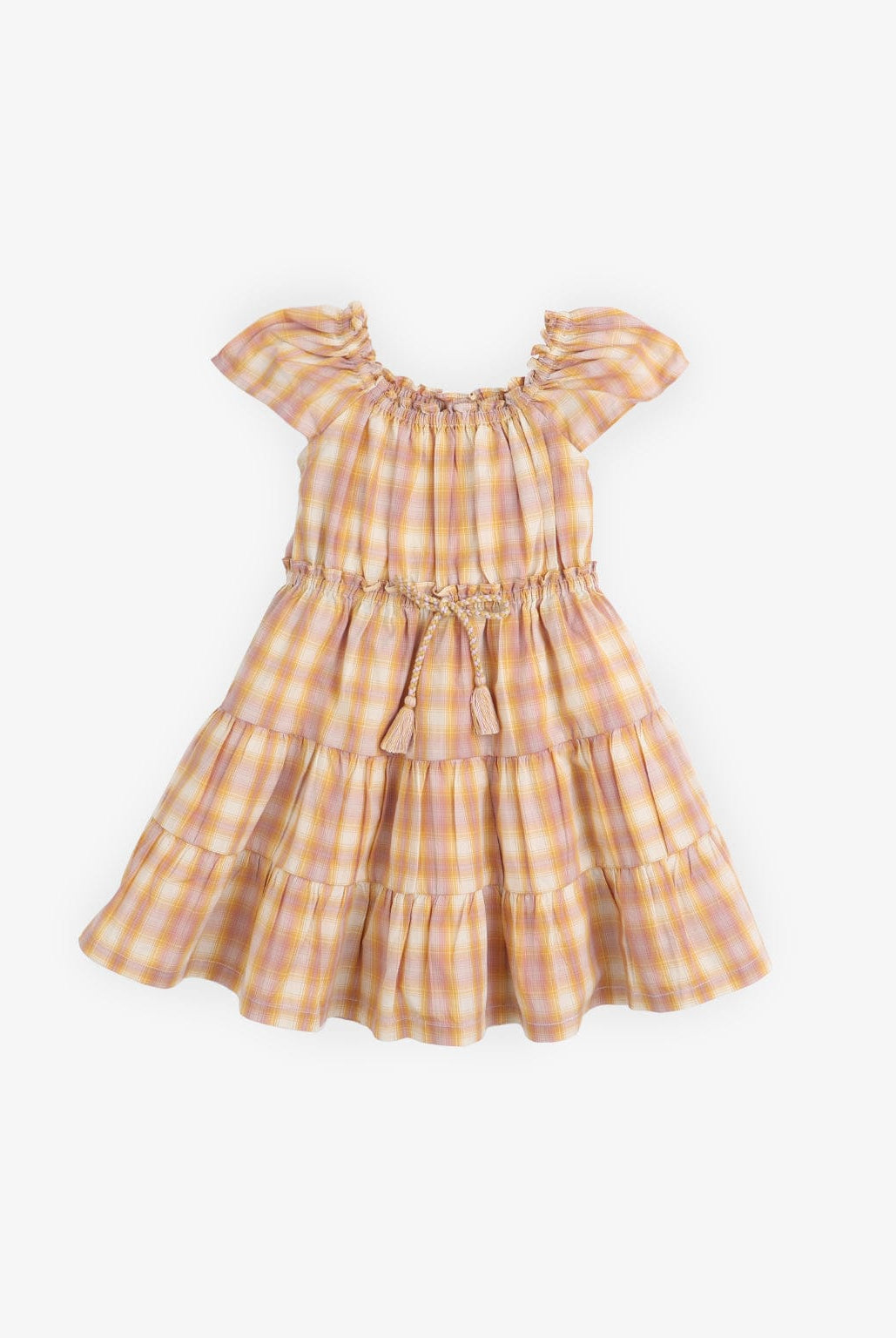 جينجرسنابس فستان بناتي كاروهات مخصر برباط على الخصر كم قصير متعدد الألوان