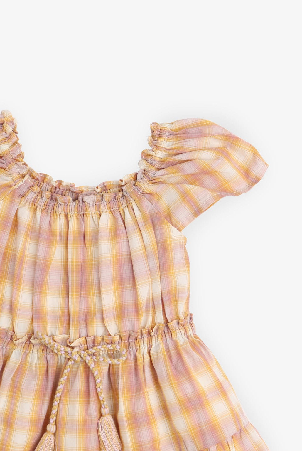 جينجرسنابس فستان بناتي كاروهات مخصر برباط على الخصر كم قصير متعدد الألوان