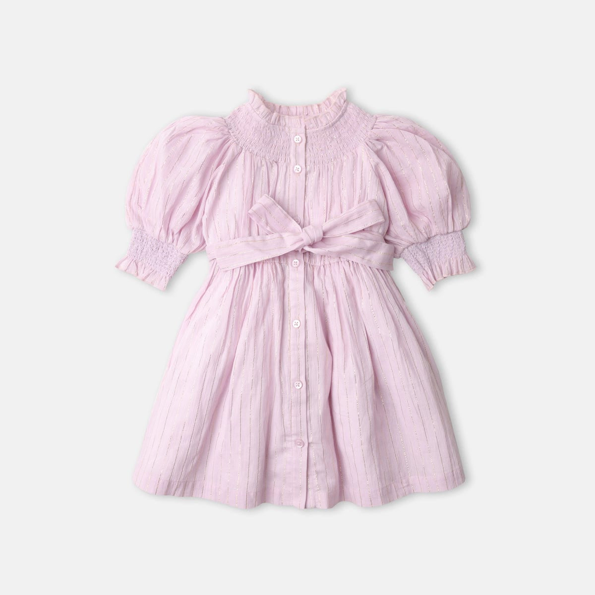 جينجرسنابس فستان مخطط بالطول بحزام على الخصر كم قصير بف بناتي أرجواني