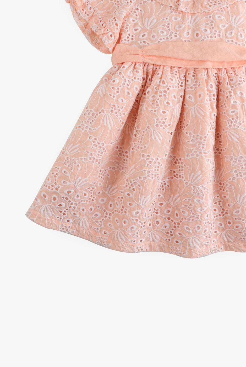 جينجرسنابس فستان مخرم برباط على الخصر كم قصير بناتي خوخي