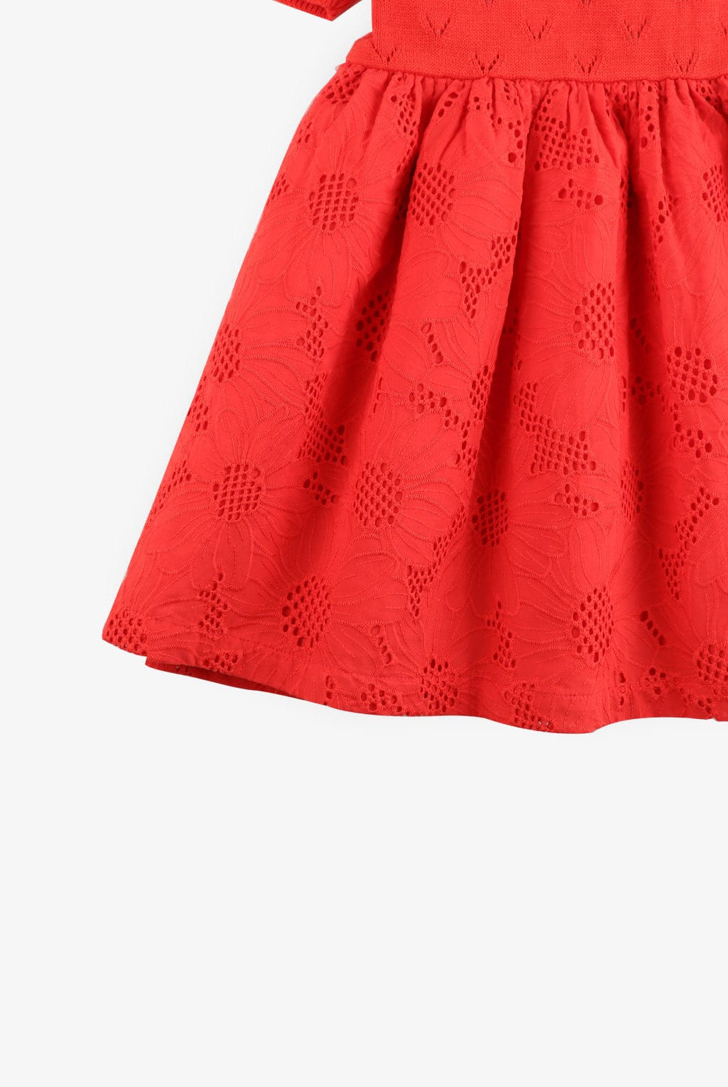 جينجرسنابس فستان بناتي سادة منقوش بكرانيش على الصدر أحمر