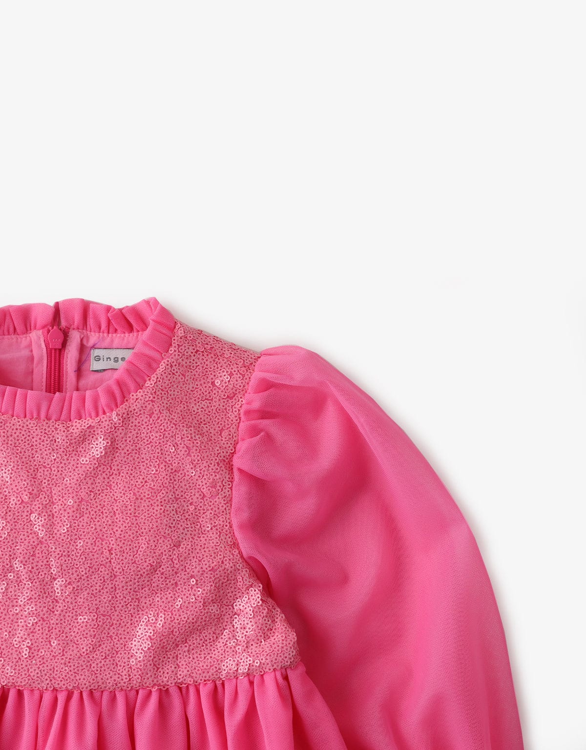 جينجرسنابس فستان بناتي لامع من أعلى كلوش من أسفل كم طويل وردي