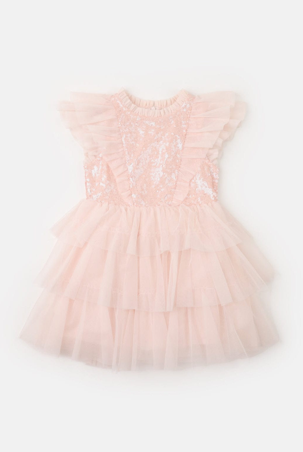 جينجرسنابس فستان سادة لامع بطبقات مكشكشة من أسفل بناتي وردي