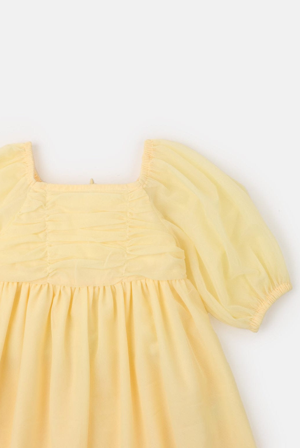 جينجرسنابس فستان بناتي سادة مخصر نص كم بف أصفر