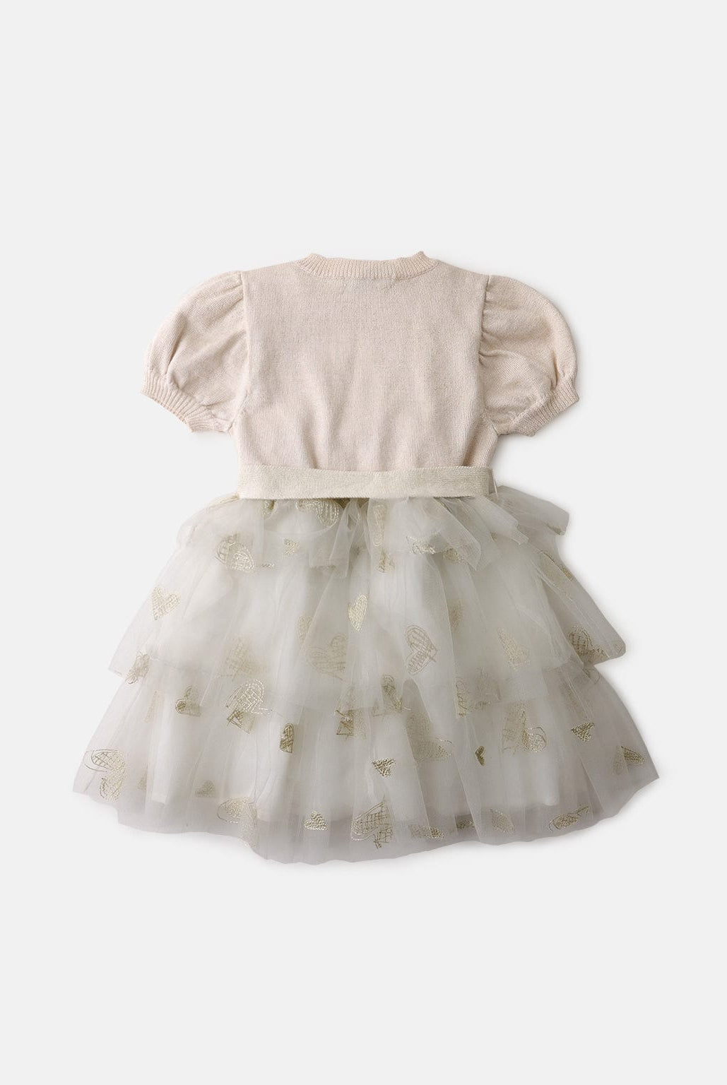 جينجرسنابس فستان سادة مكشكش طبقات مطرزة لامعة من أسفل برباط بناتي بيج