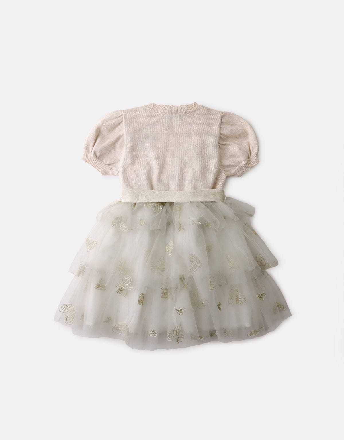 جينجرسنابس فستان سادة مكشكش طبقات مطرزة لامعة من أسفل برباط بناتي بيج