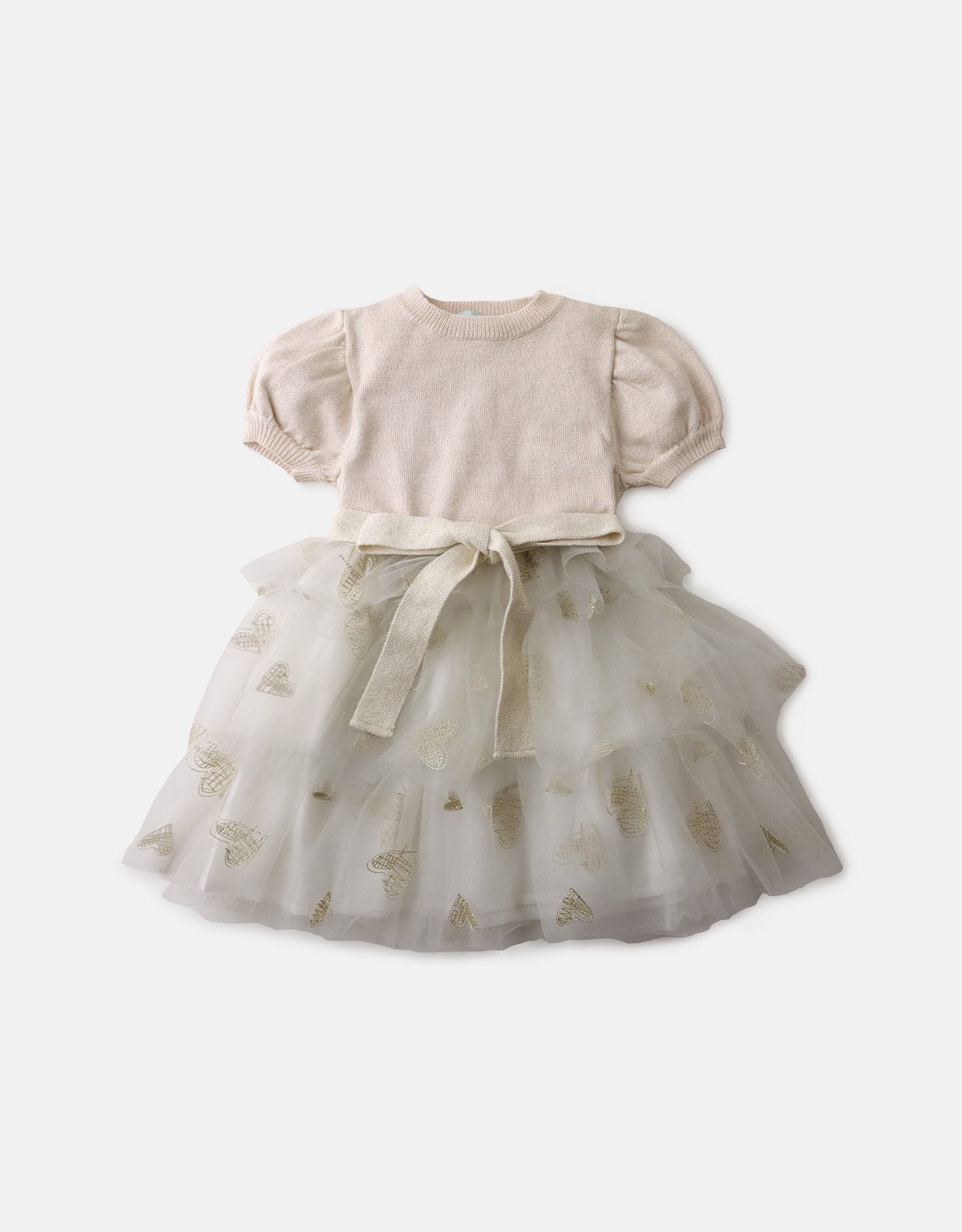 جينجرسنابس فستان سادة مكشكش طبقات مطرزة لامعة من أسفل برباط بناتي بيج