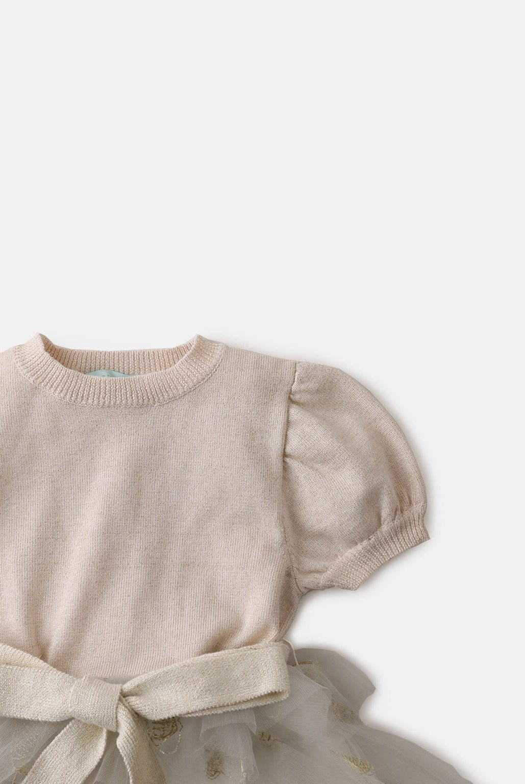 جينجرسنابس فستان سادة مكشكش طبقات مطرزة لامعة من أسفل برباط بناتي بيج