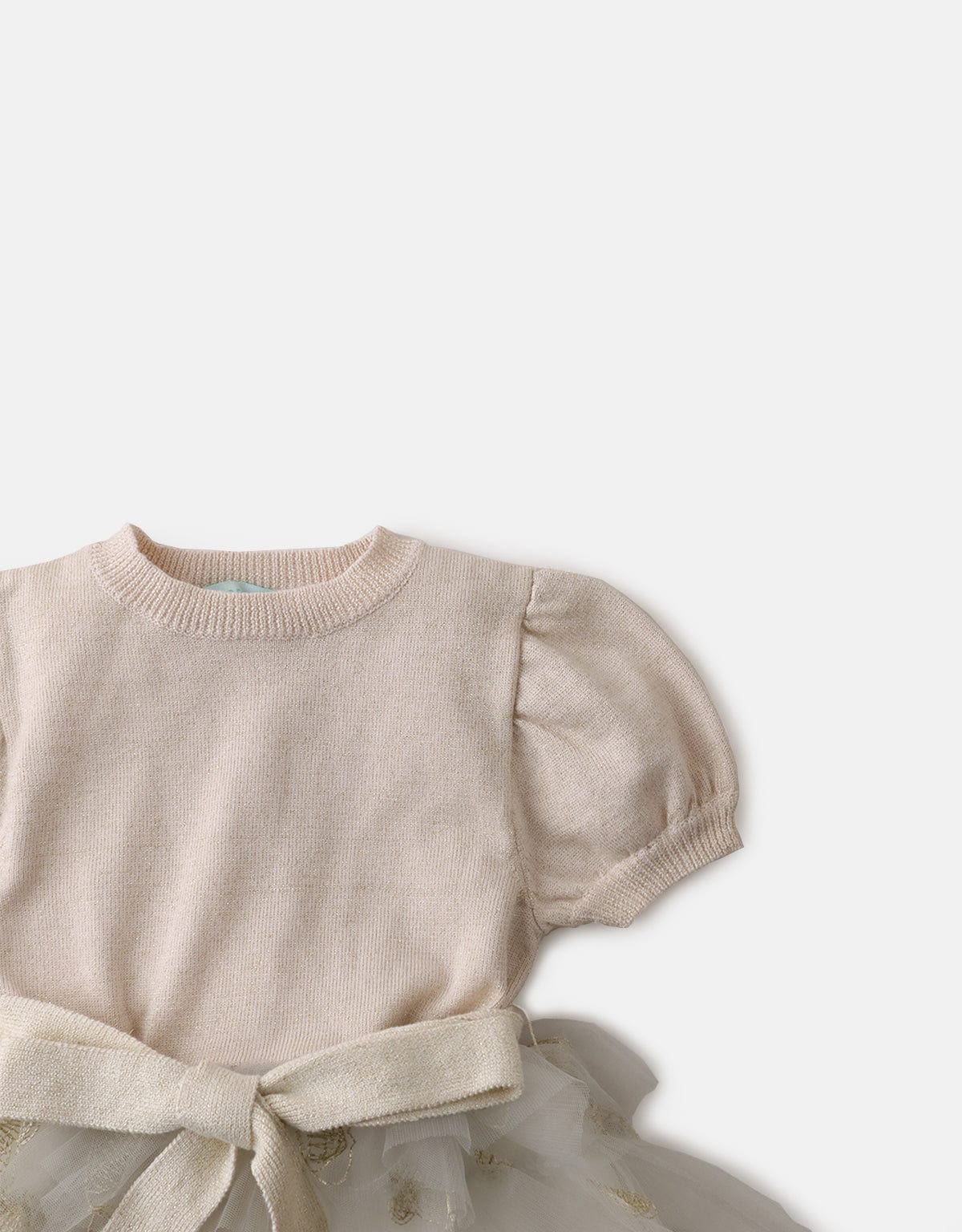 جينجرسنابس فستان سادة مكشكش طبقات مطرزة لامعة من أسفل برباط بناتي بيج