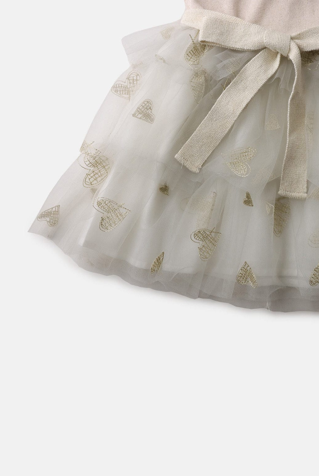 جينجرسنابس فستان سادة مكشكش طبقات مطرزة لامعة من أسفل برباط بناتي بيج