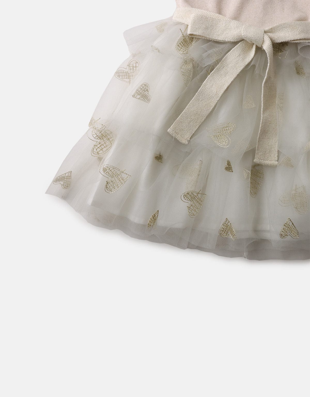 جينجرسنابس فستان سادة مكشكش طبقات مطرزة لامعة من أسفل برباط بناتي بيج