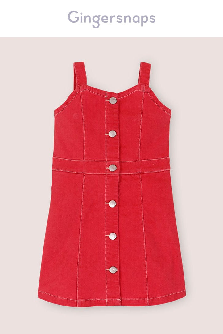 جينجرسنابس فستان حمالات بأزرار أمامية بناتي أحمر