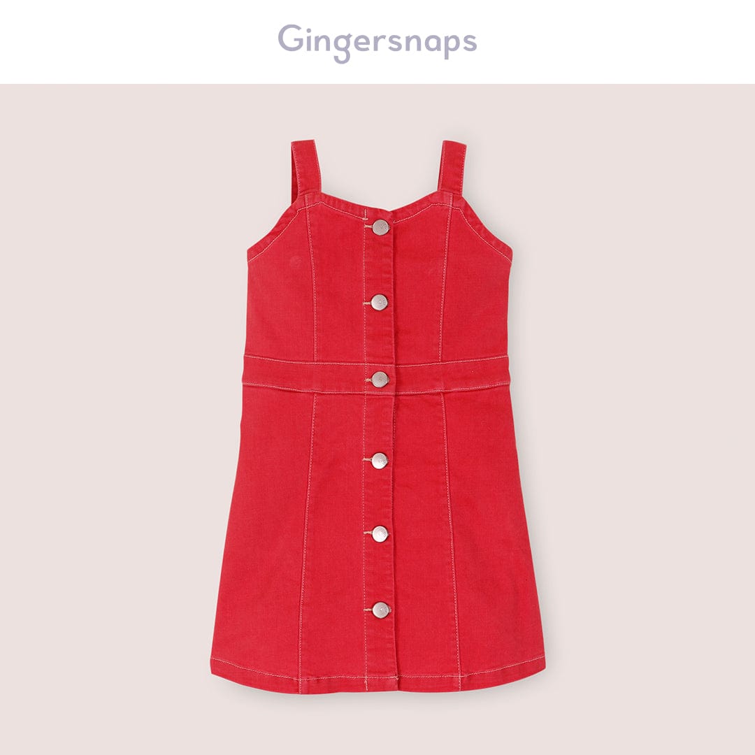 جينجرسنابس فستان حمالات بأزرار أمامية بناتي أحمر